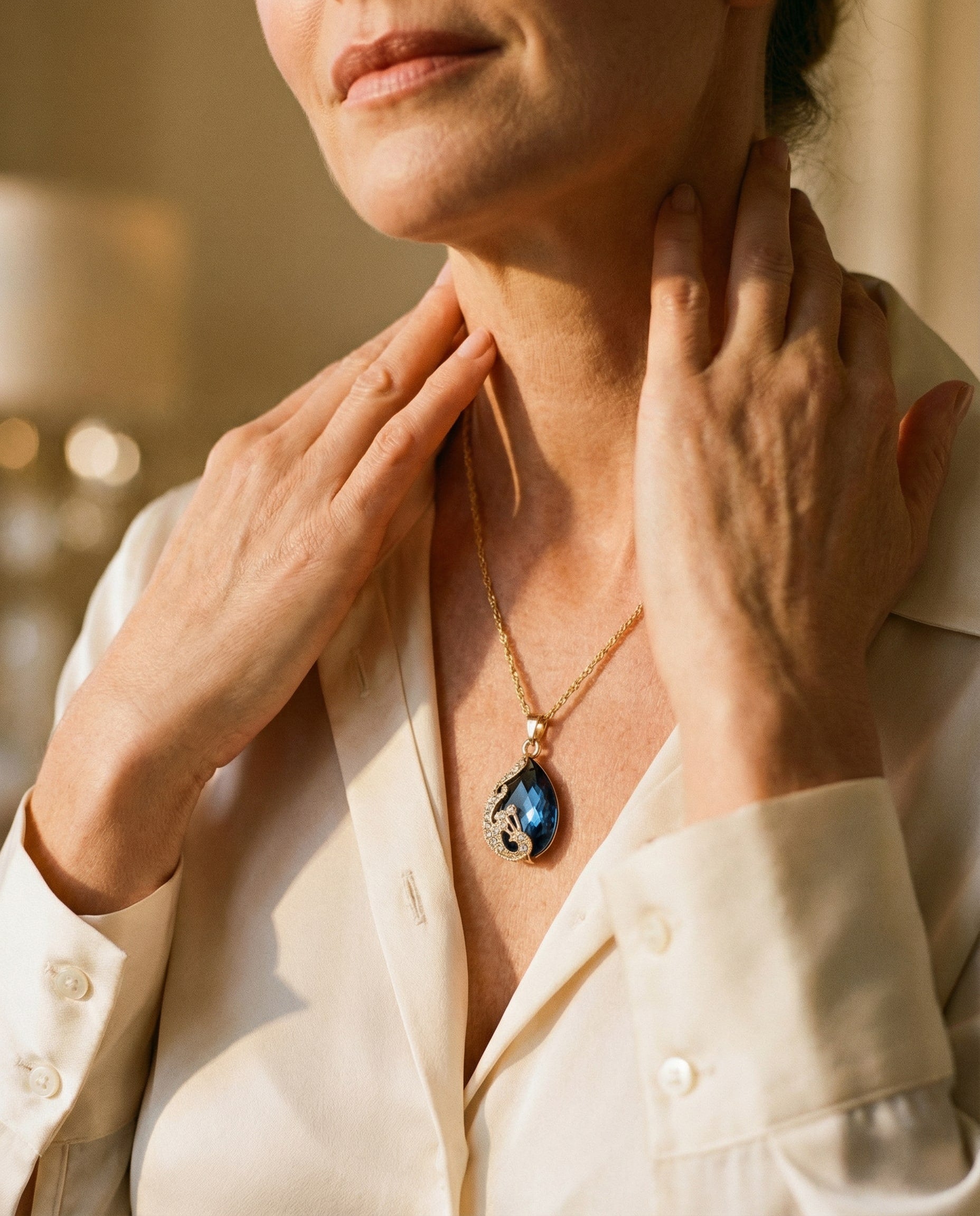 Blue Crystal with Gold Necklace and Earrings Set