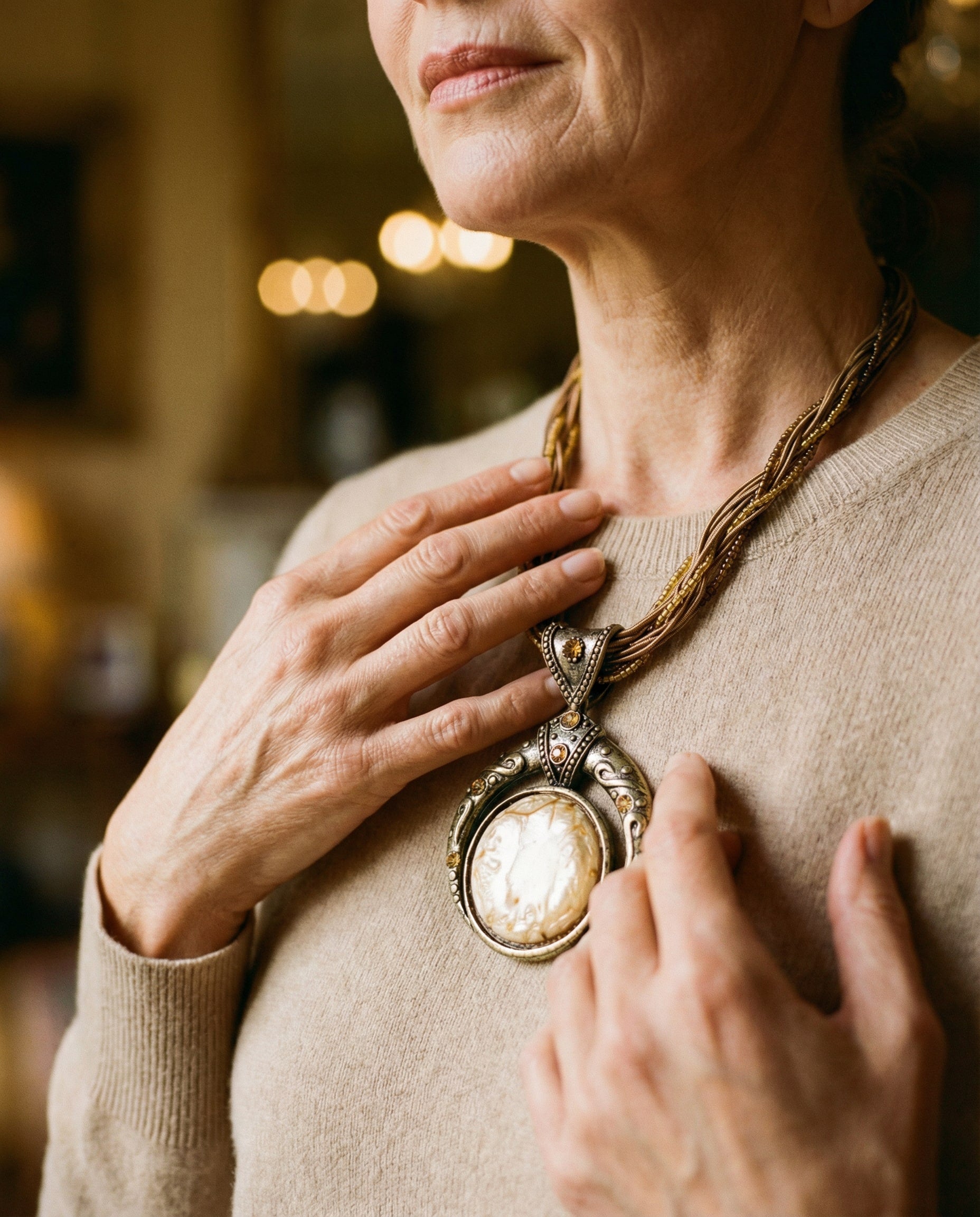 Vintage Ethnic Green Crystal Pendant Necklace