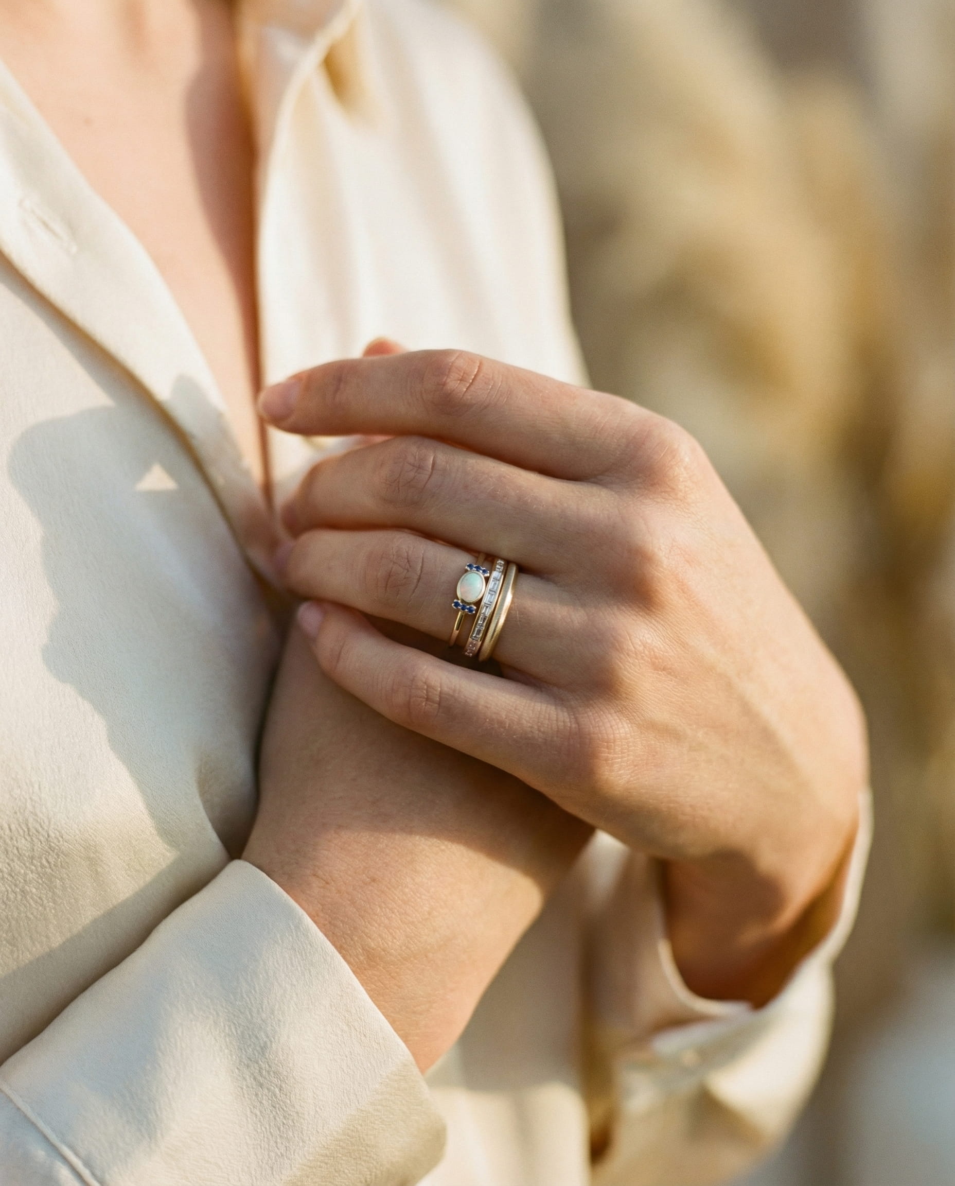 Vintage Gold Opal Ring Set