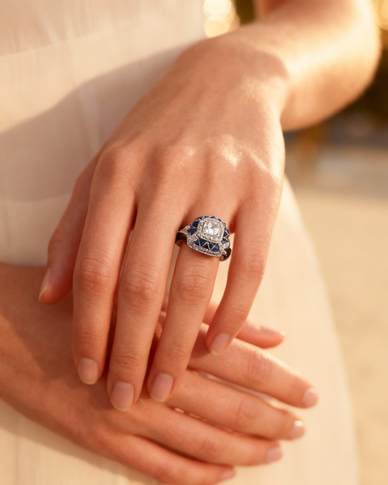 Sparkling Blue Square Ring