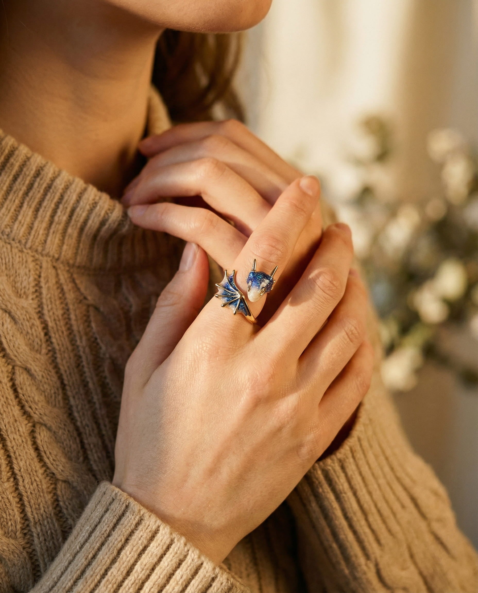 Starry Sky Blue Dragon Index Ring