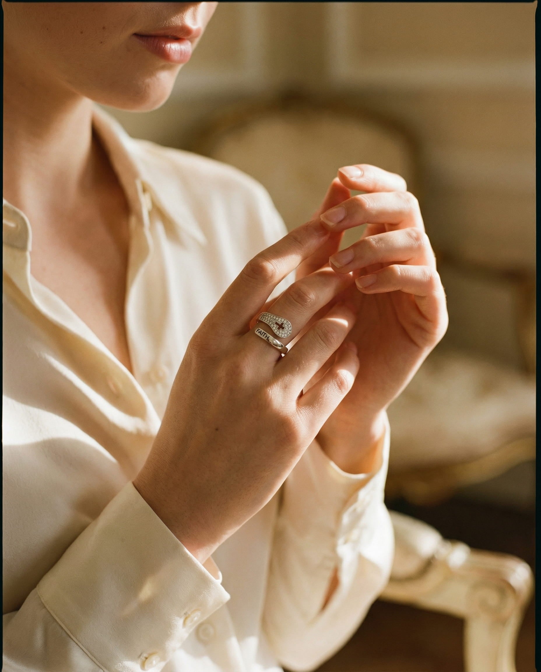 Silver Cross and Zircon Ring