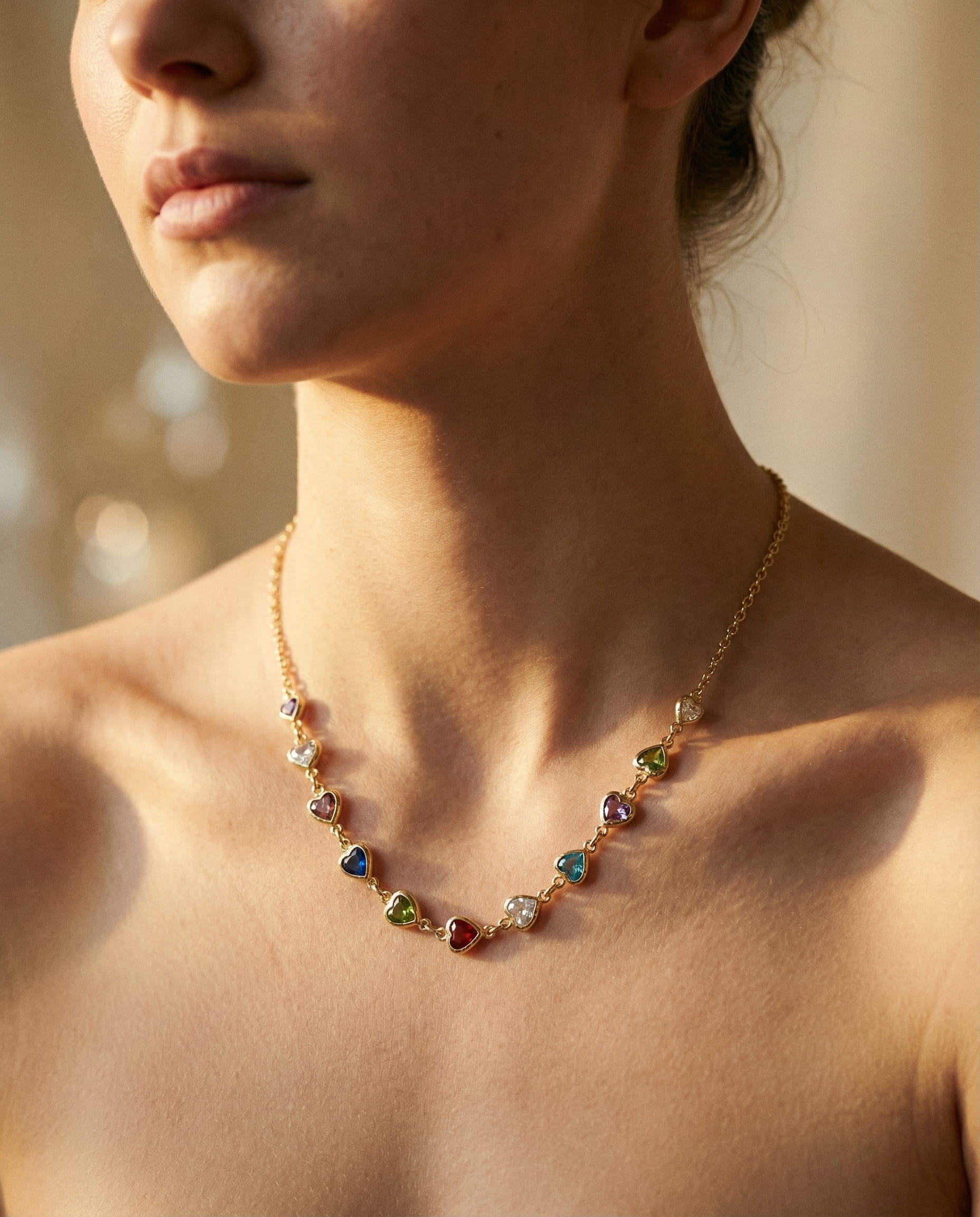 Multicoloured Crystal Heart Necklace