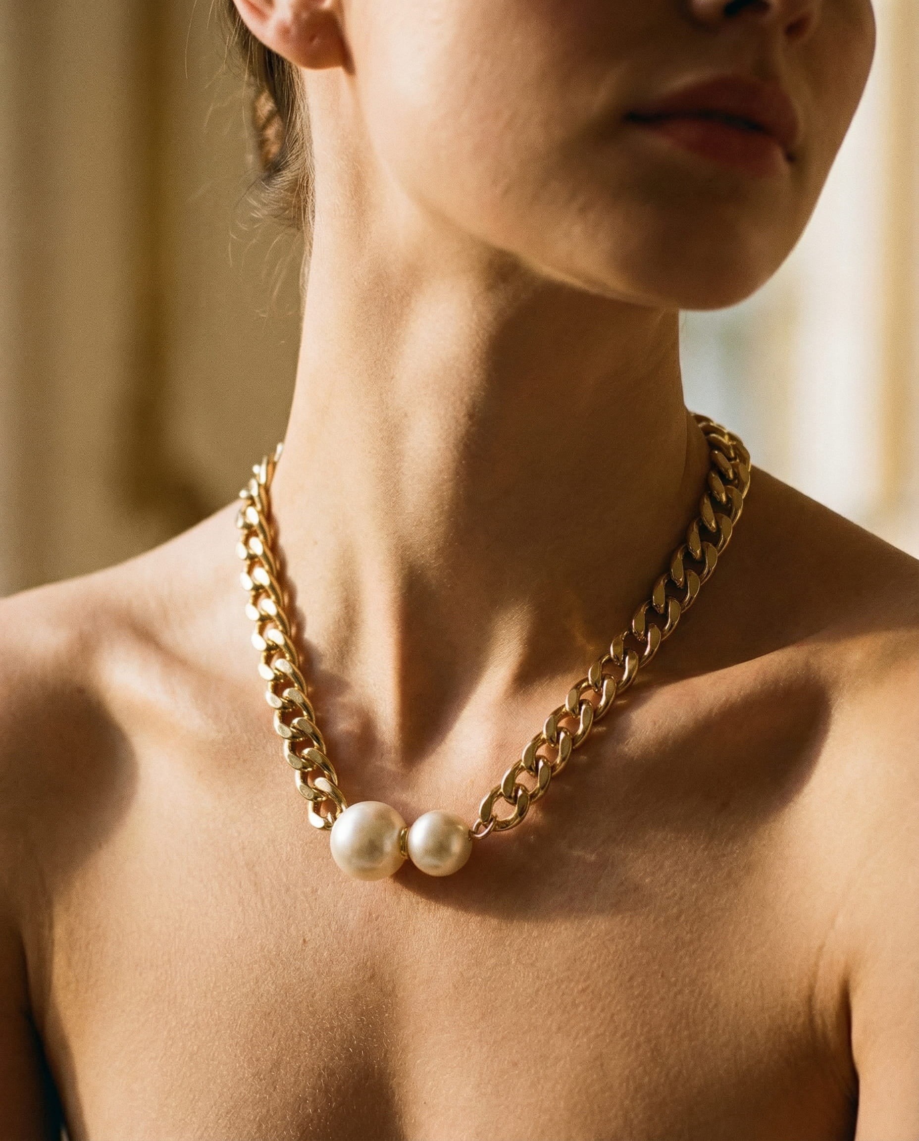 Elegant Double Pearl Chain Necklace