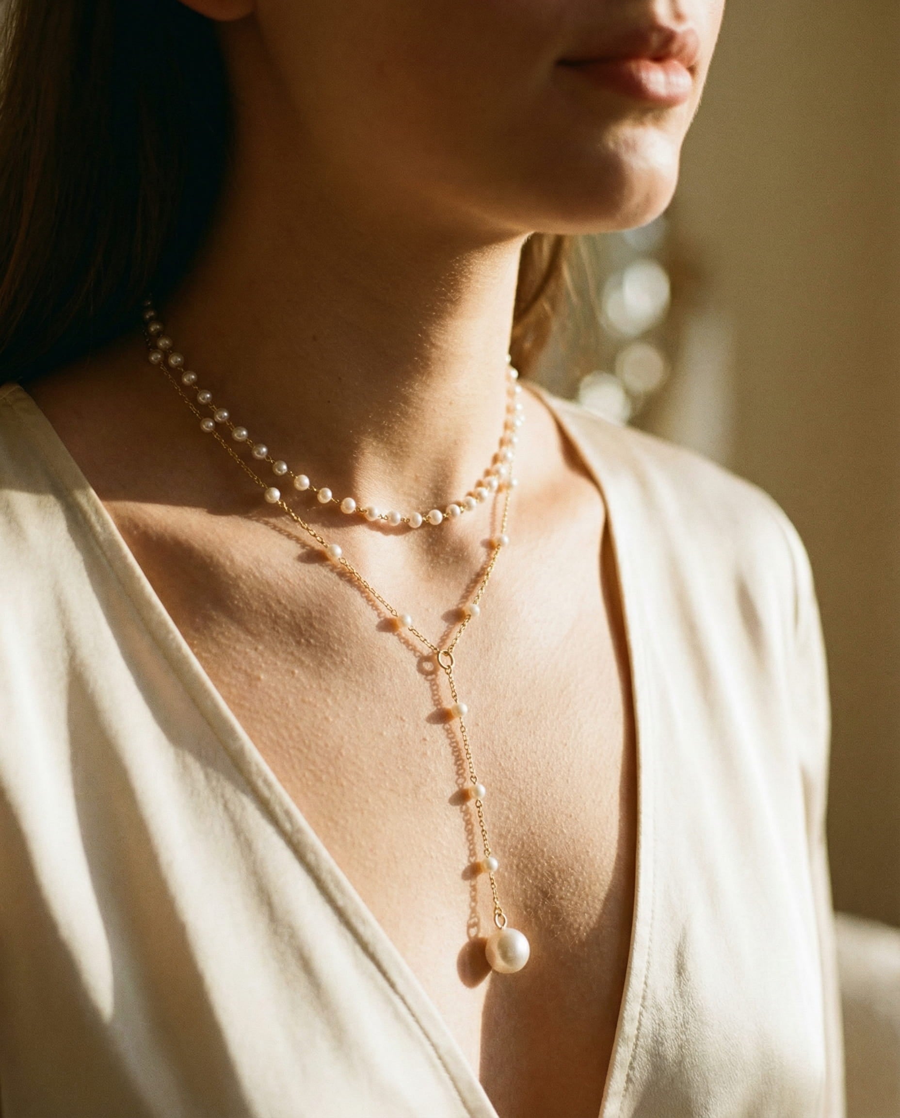 Two-Strand Pearl Drop Necklace