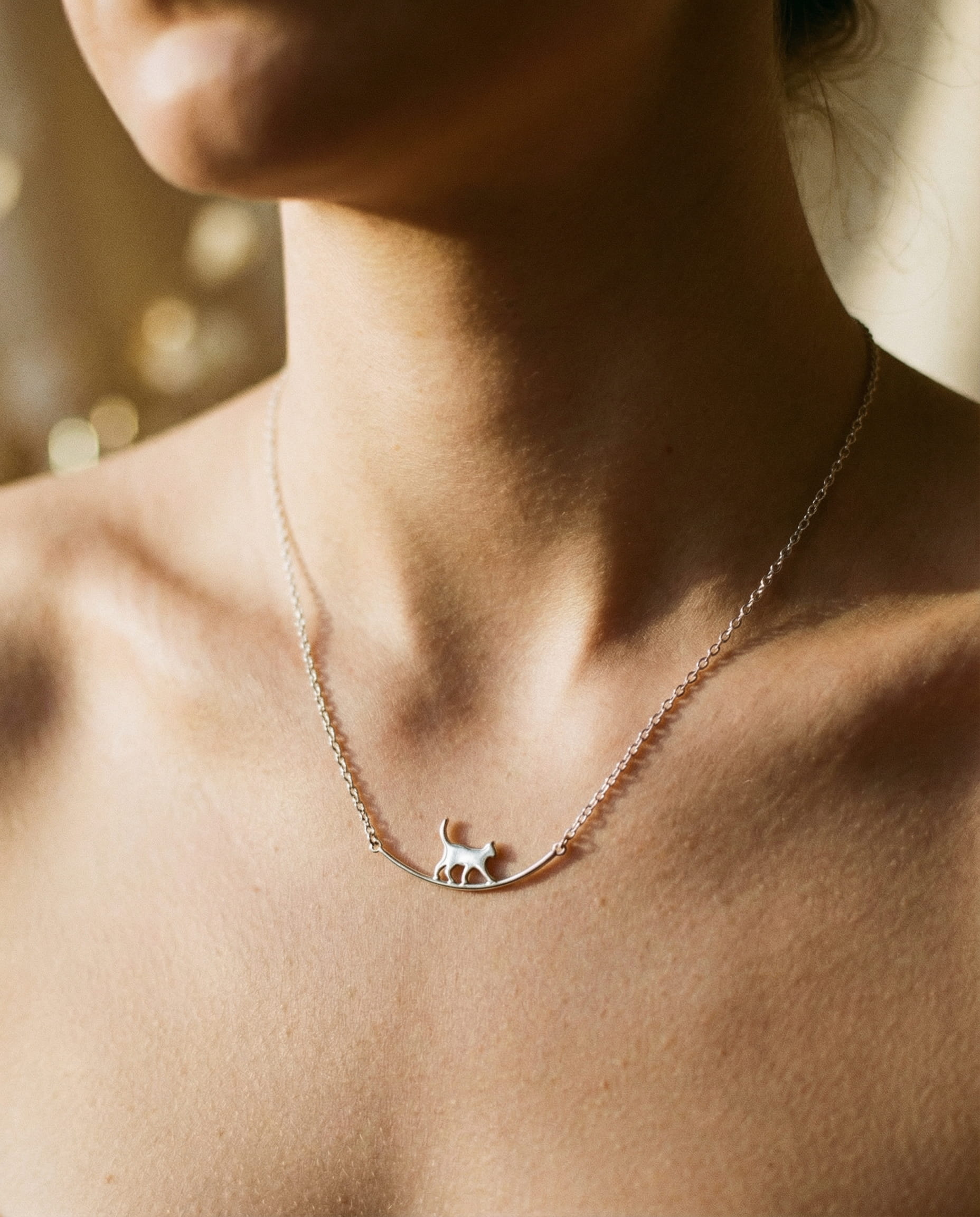 Climbing Cat Necklace in Silver