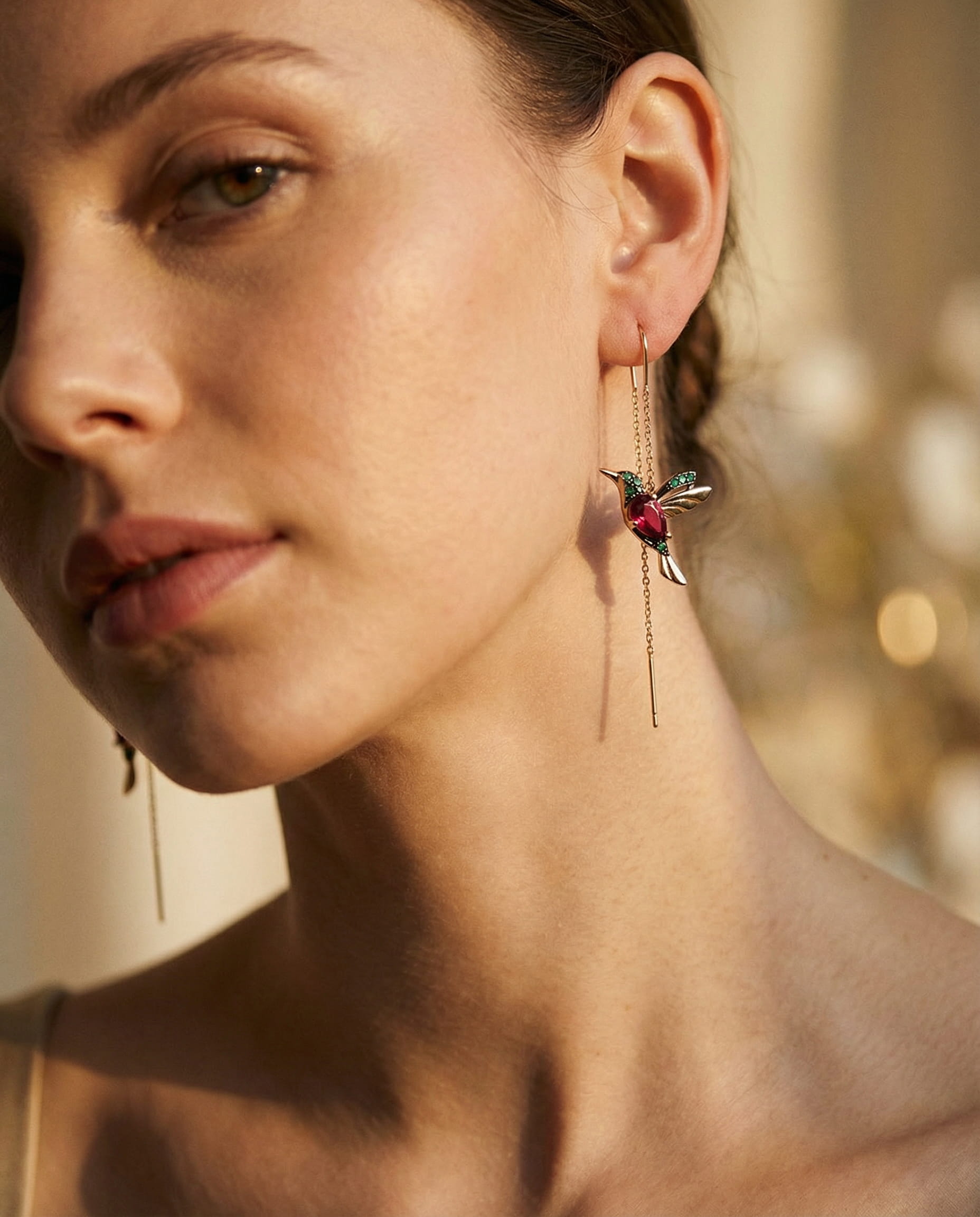 Enamel Hummingbird and Cubic Zirconia Earrings