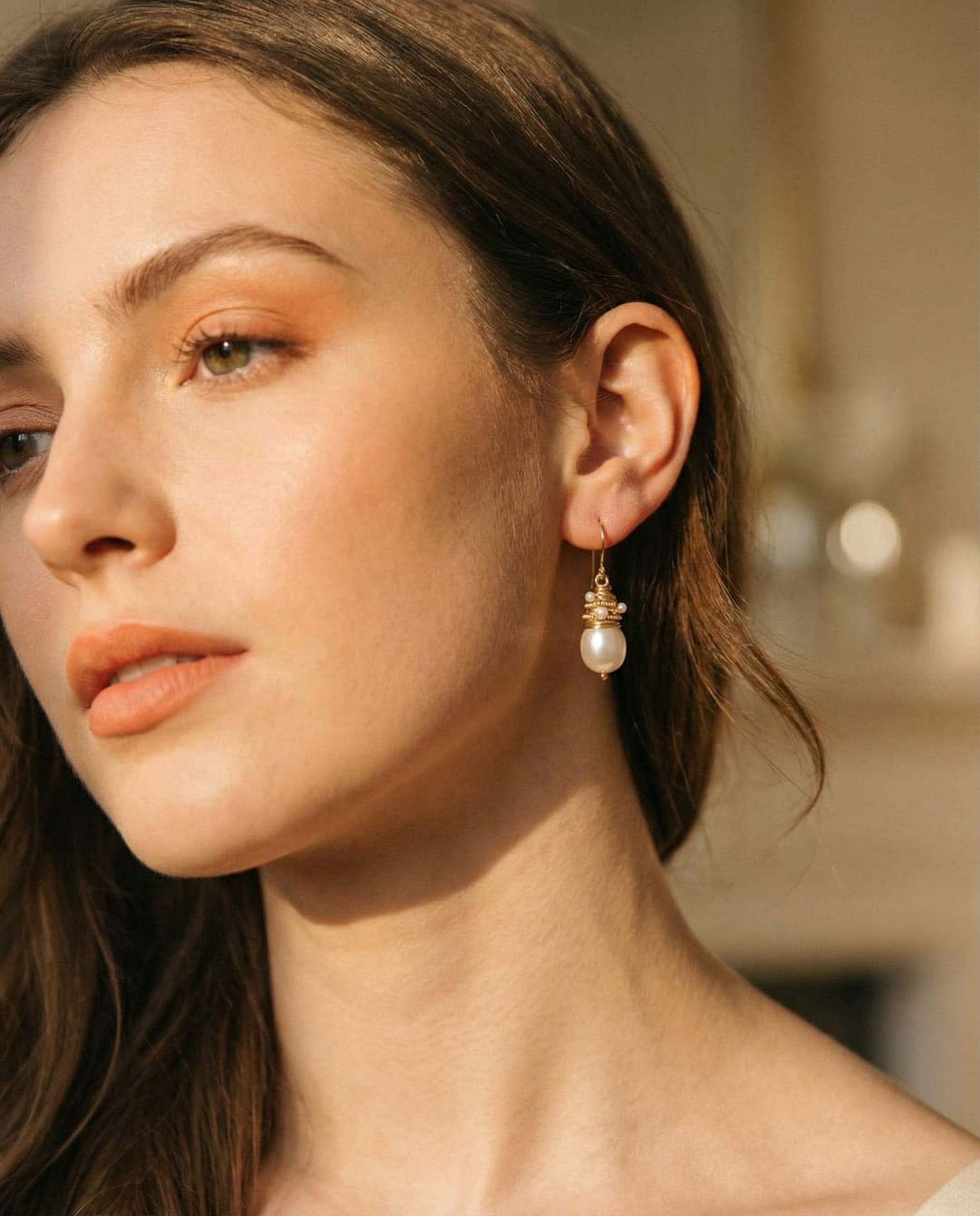 Vintage Gold Wire Pearl Earrings