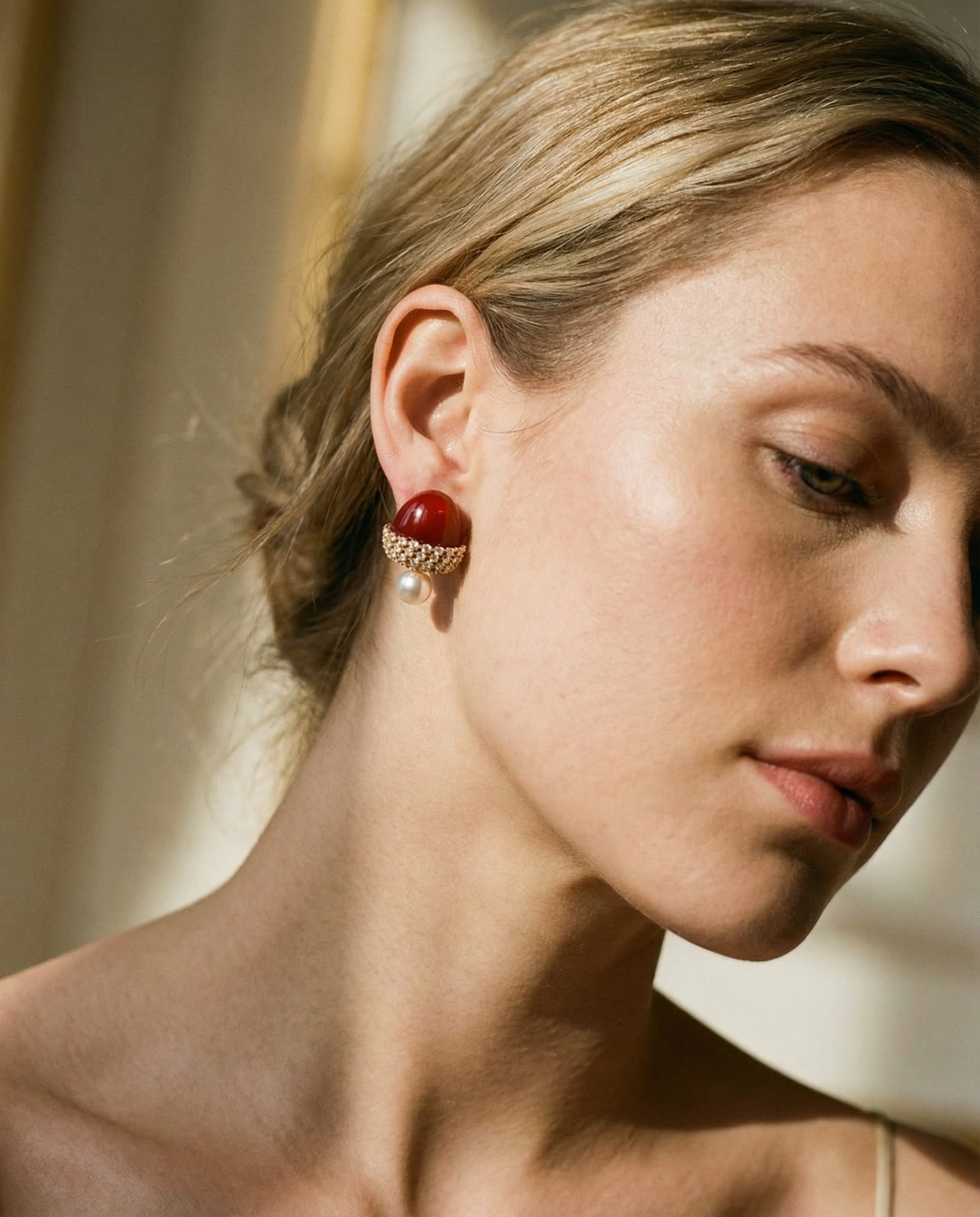 Red Hazelnut Pearl Earrings