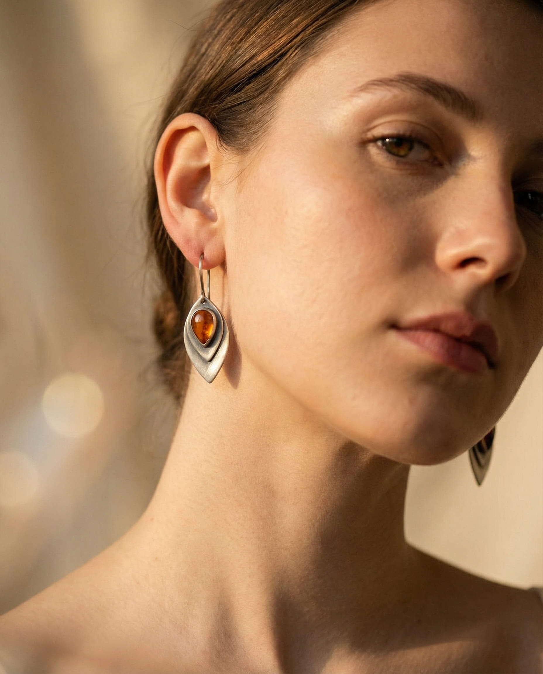 Vintage Silver Orange Stone Earrings