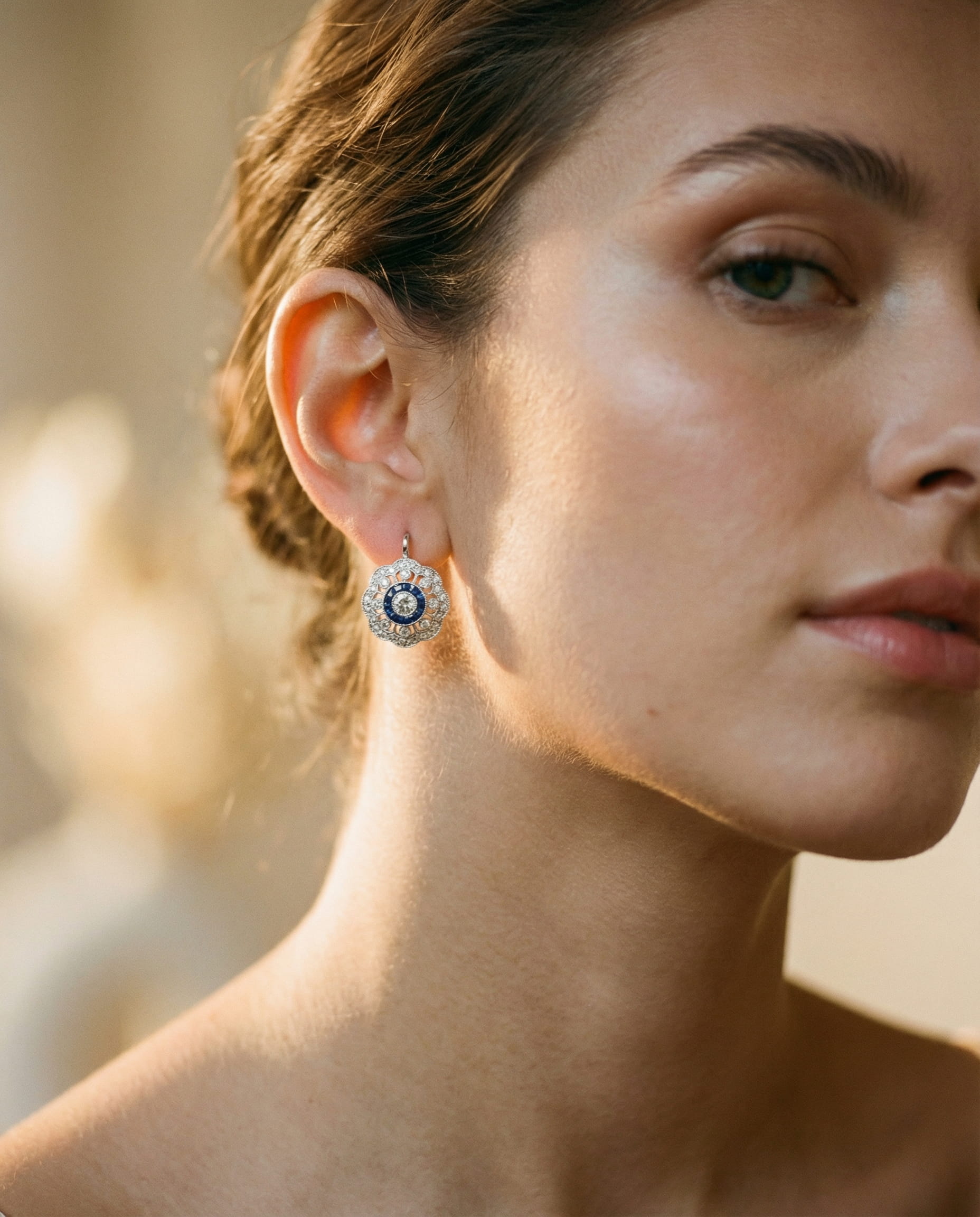 Blue Cubic Zirconia Mandala Earrings