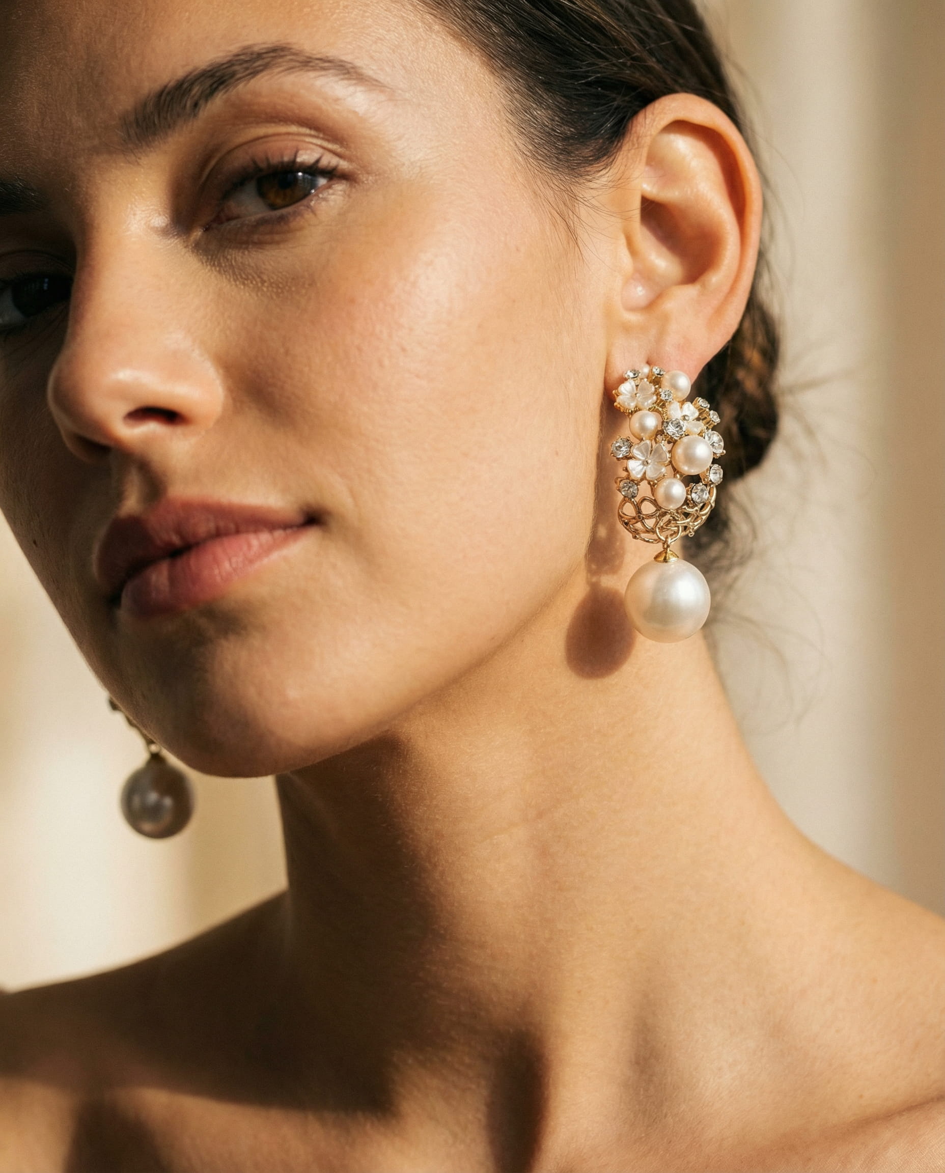 Elegant Pearl and Flower Earrings