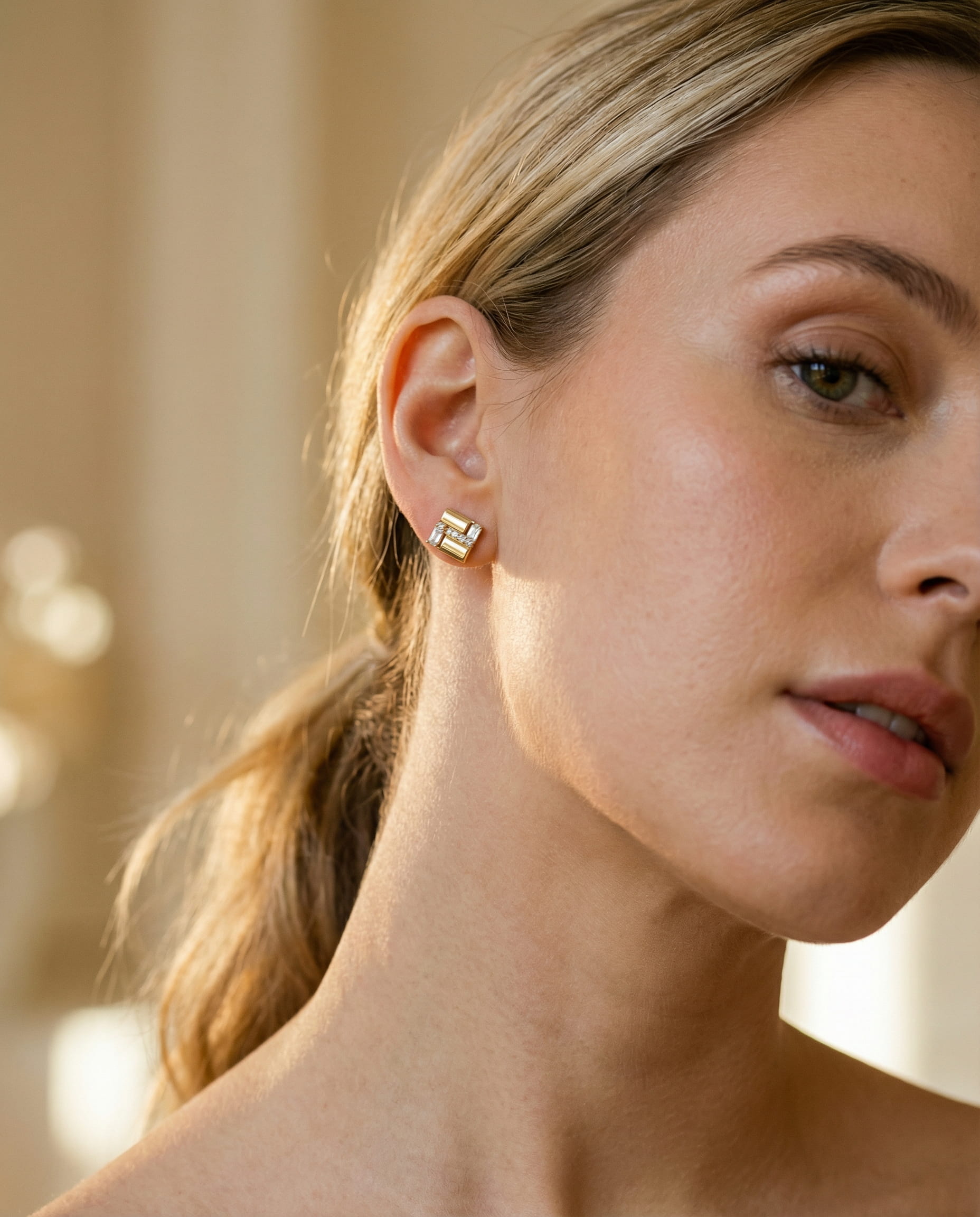 Elegant Gold Geometric Cubic Zirconia Earrings