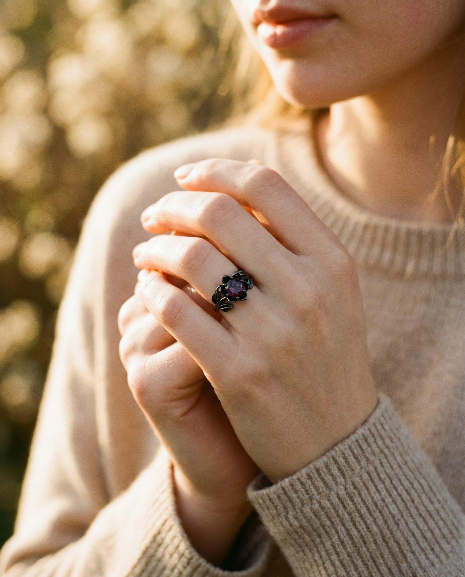 Vintage Red Stone Flower Ring