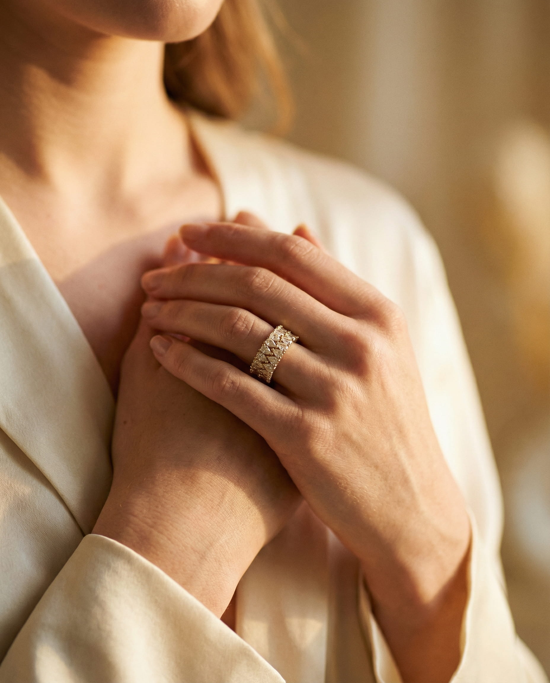 Vintage Gold Wide Crystal Ring