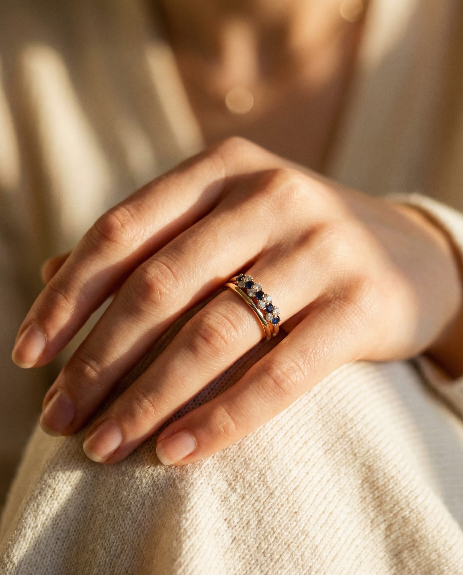 Elegant Vintage Blue Cubic Zirconia Ring Set