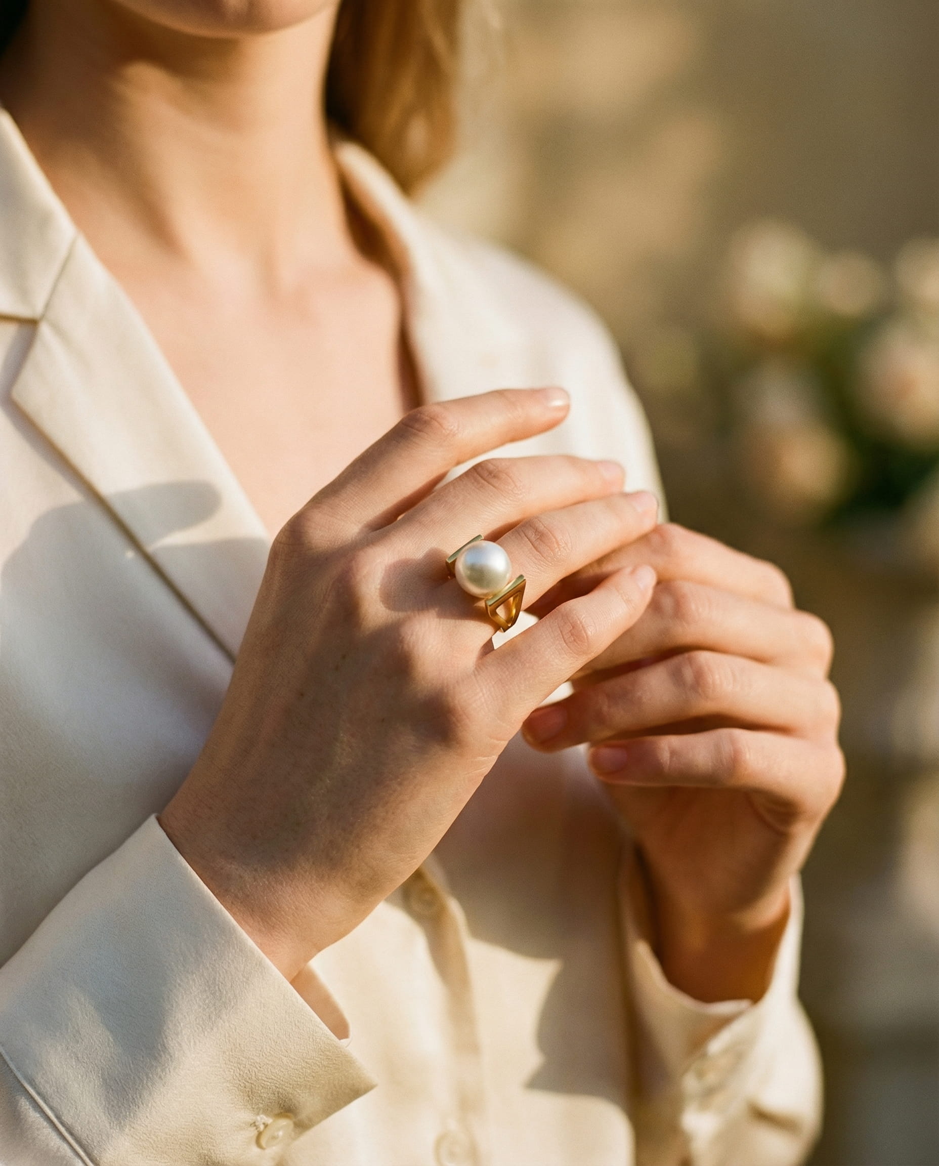 Vintage Gold Pearl Inlay Ring