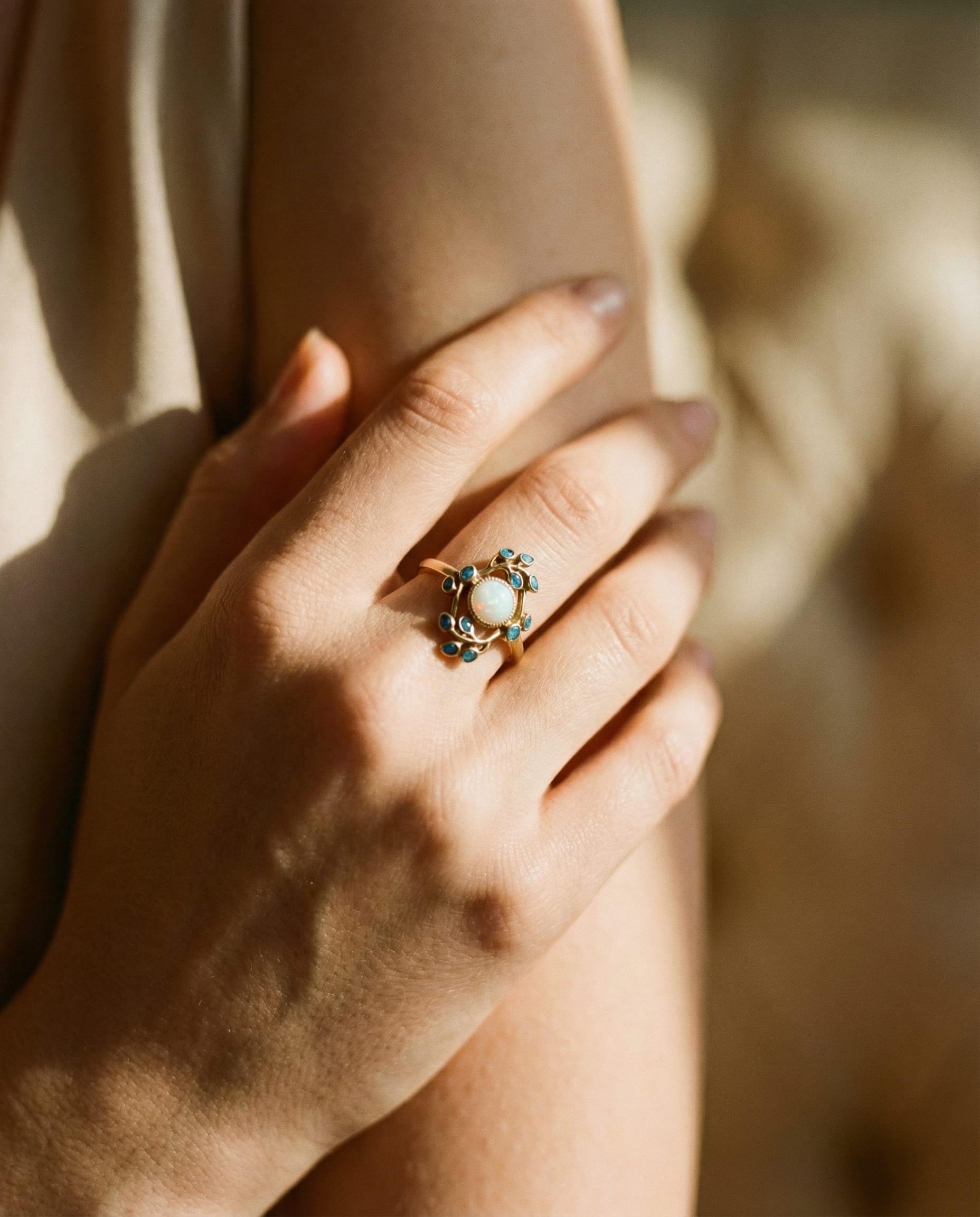 Vintage Blue and Opal Crystal Ring