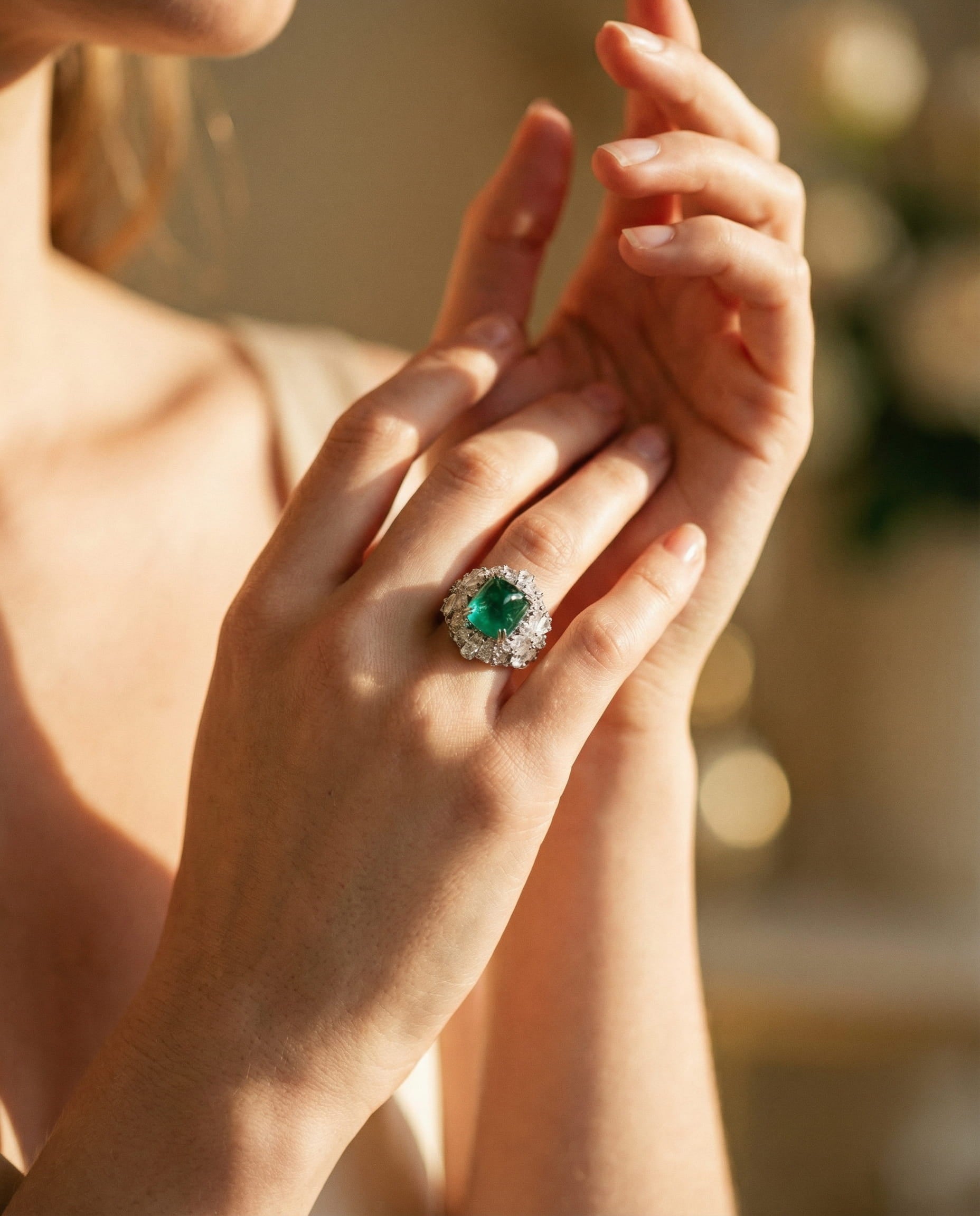 Vintage Floral Green Stone and Diamond Ring