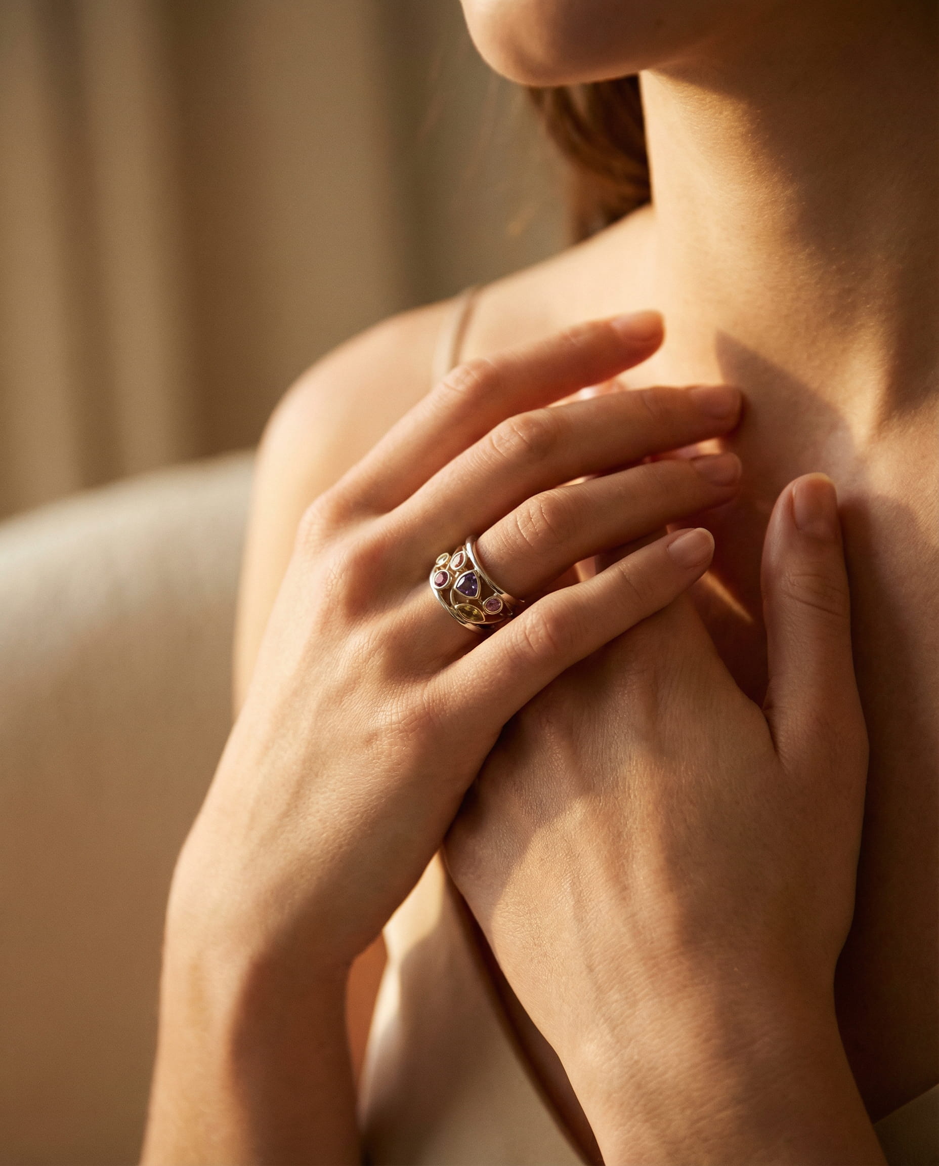 Vintage Gold and Silver Colourful Cubic Zirconia Ring