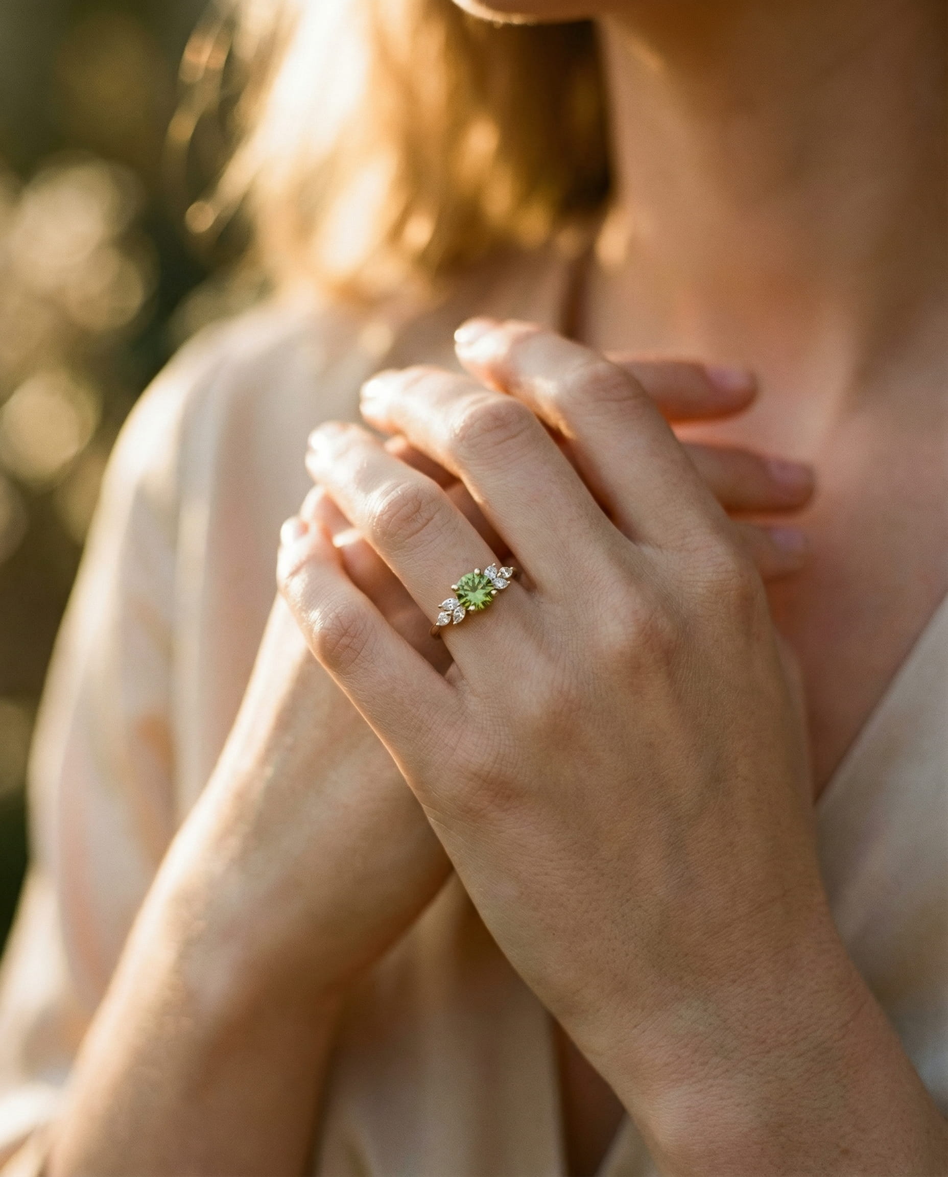 Vintage Olive Green Cubic Zirconia Ring