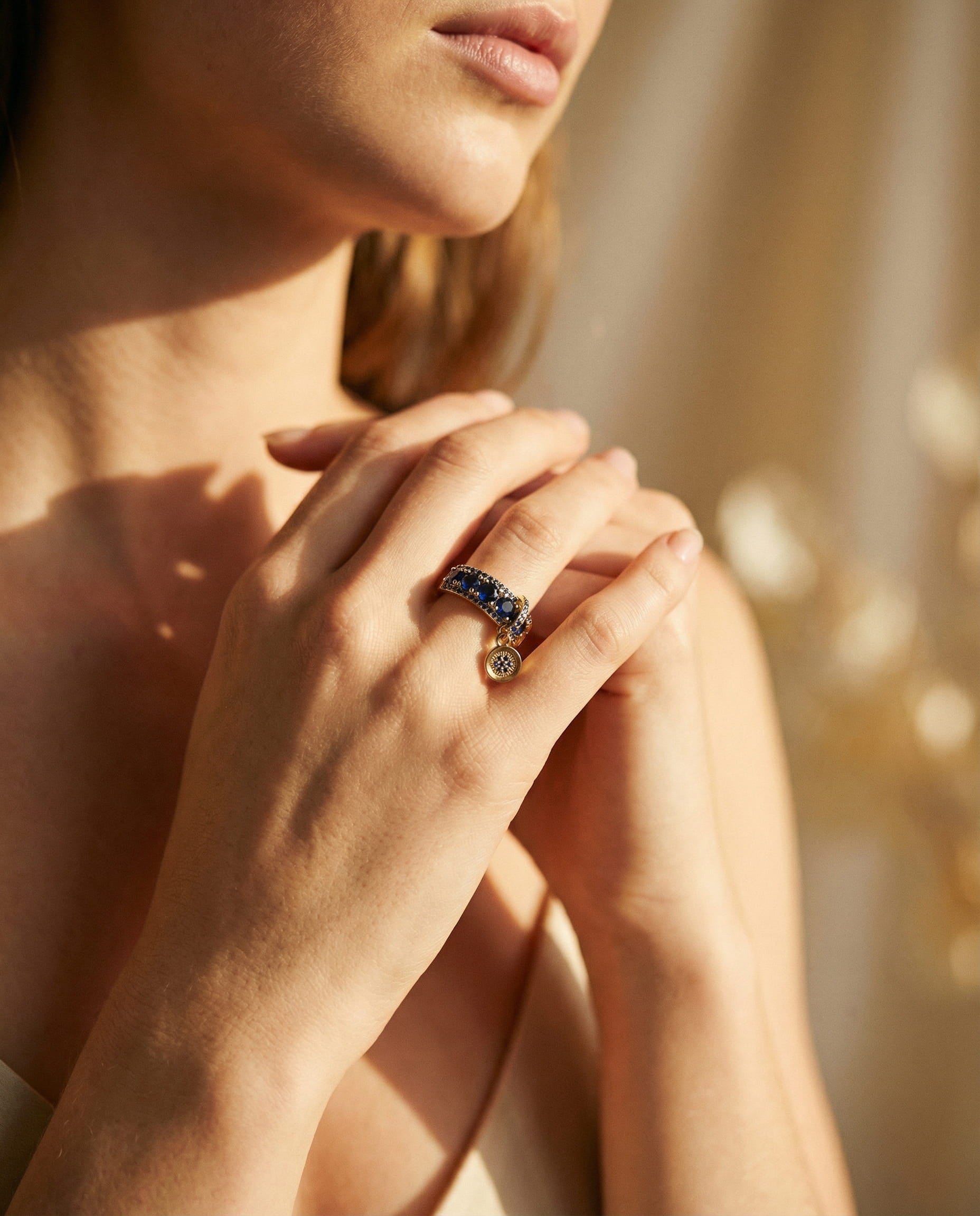 Antique Gold Blue Crystal Ring
