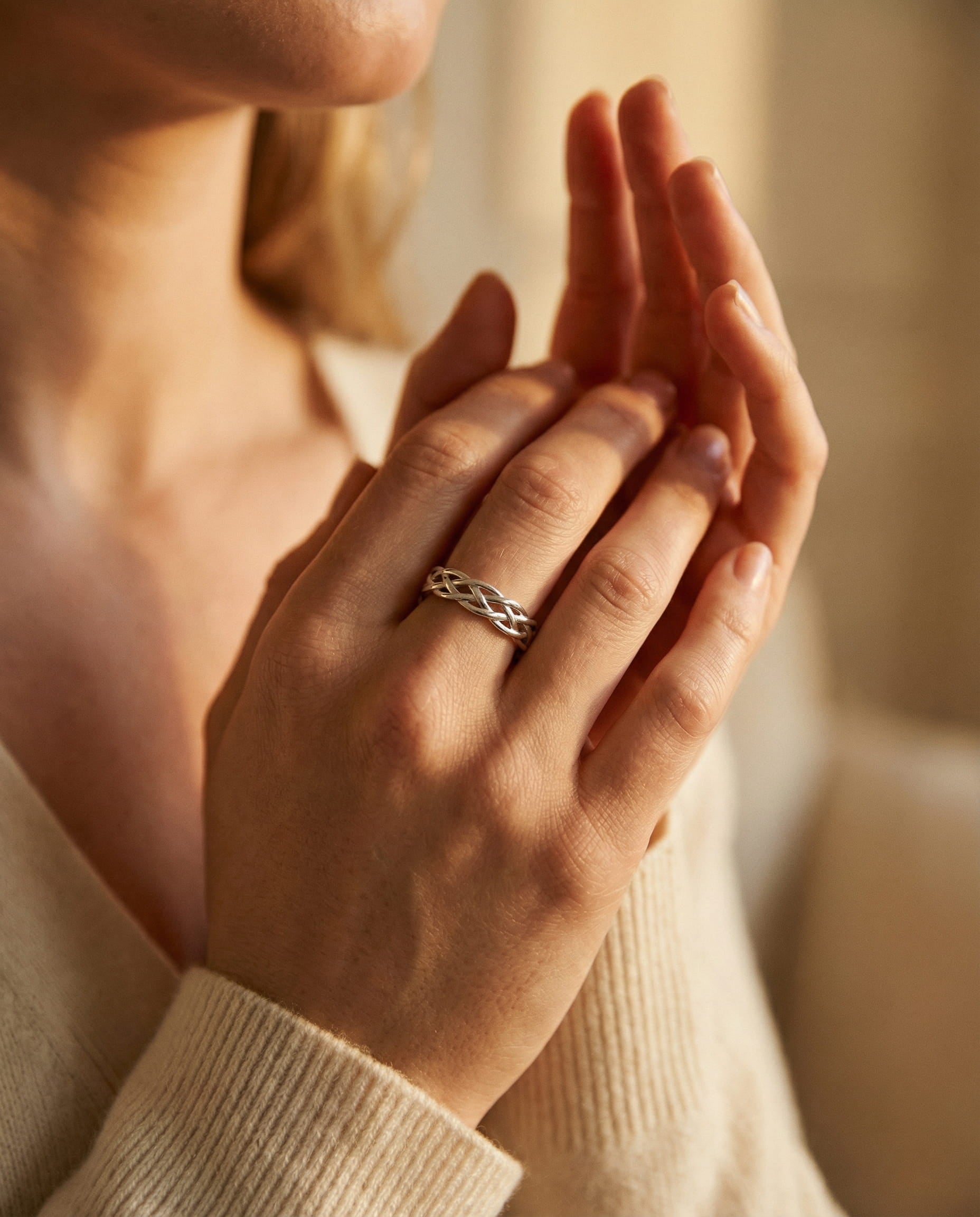 Twisted Silver Braided Band Ring