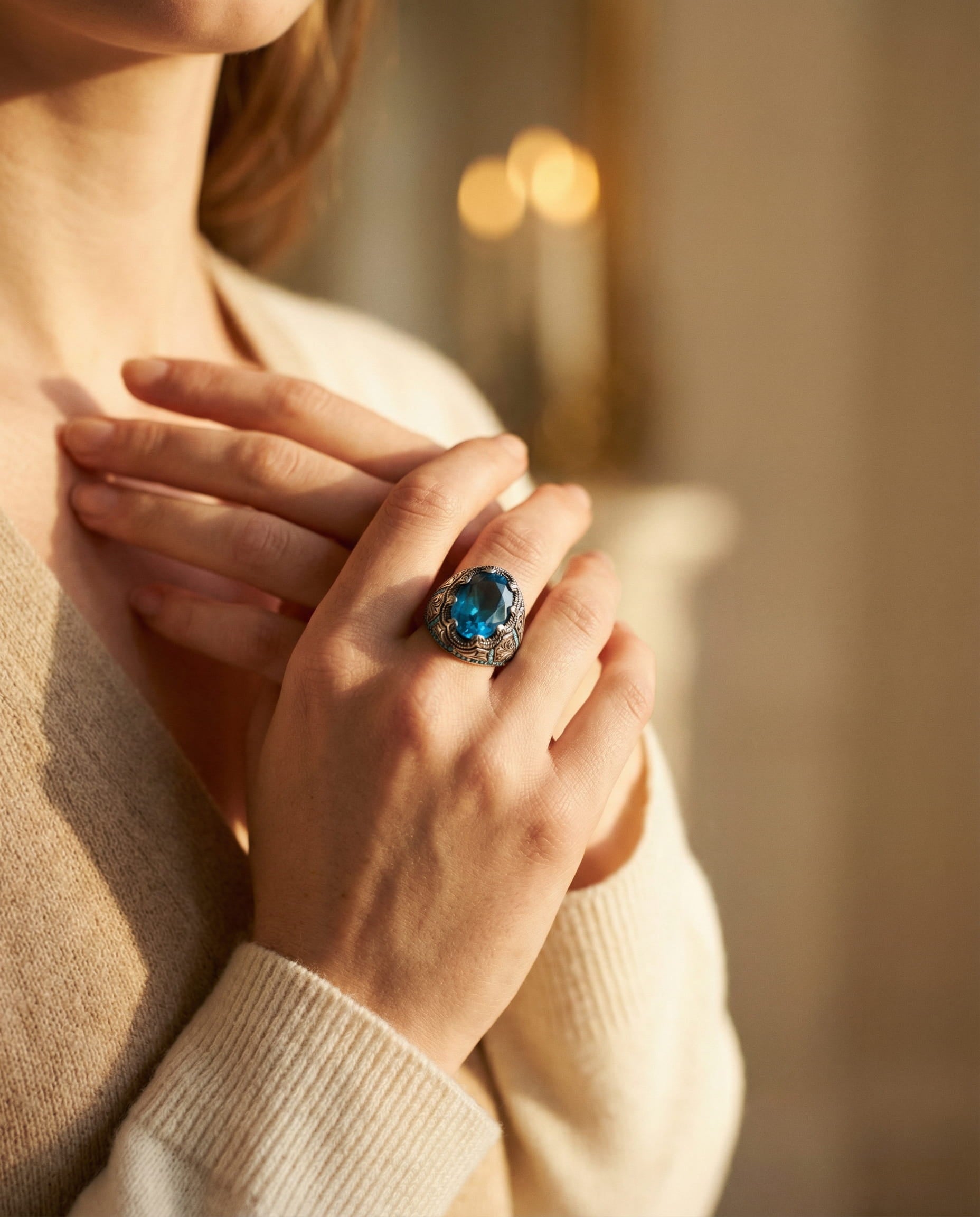 Vintage Handmade Silver Blue Stone Ring