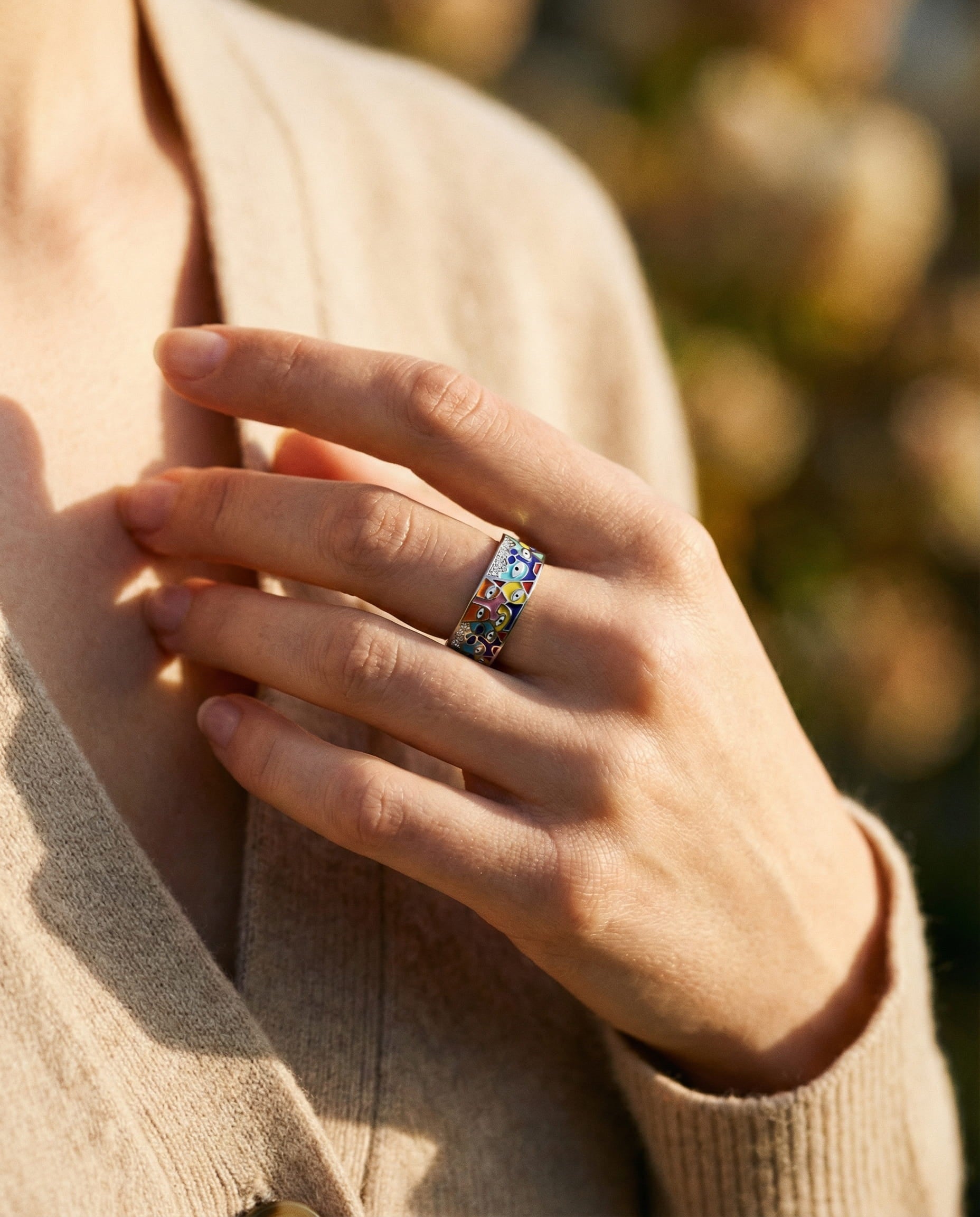 Silver Multicoloured Eye Ring