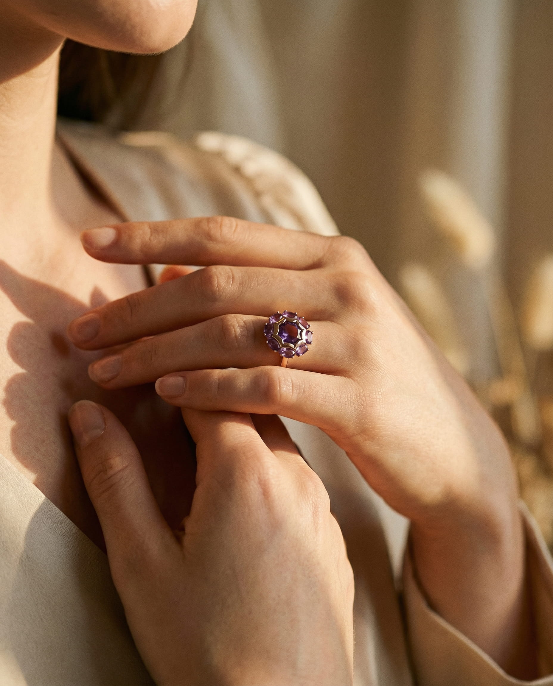 Rounded Violet Crystal Ring