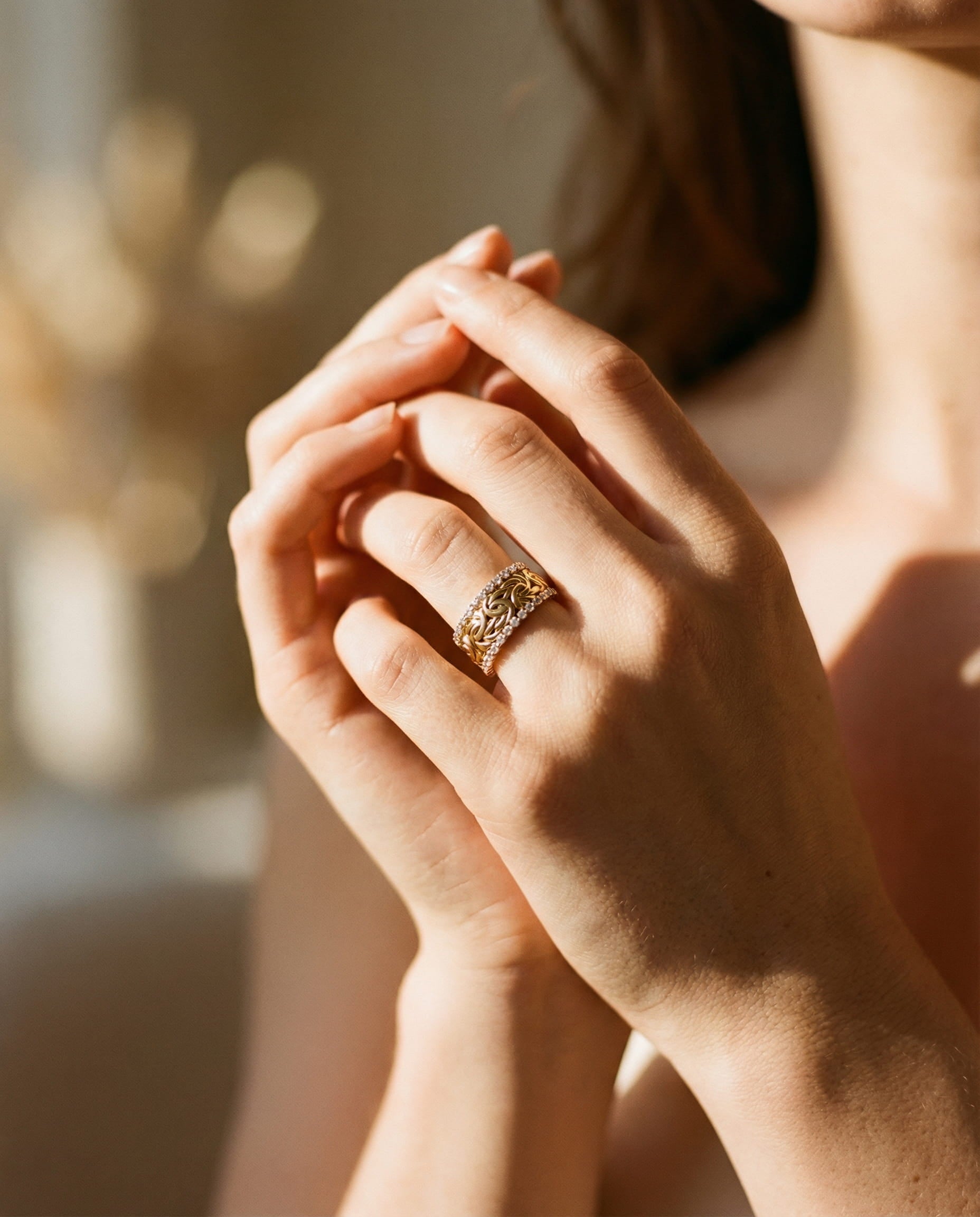 Vintage Gold Braided Cubic Zirconia Ring