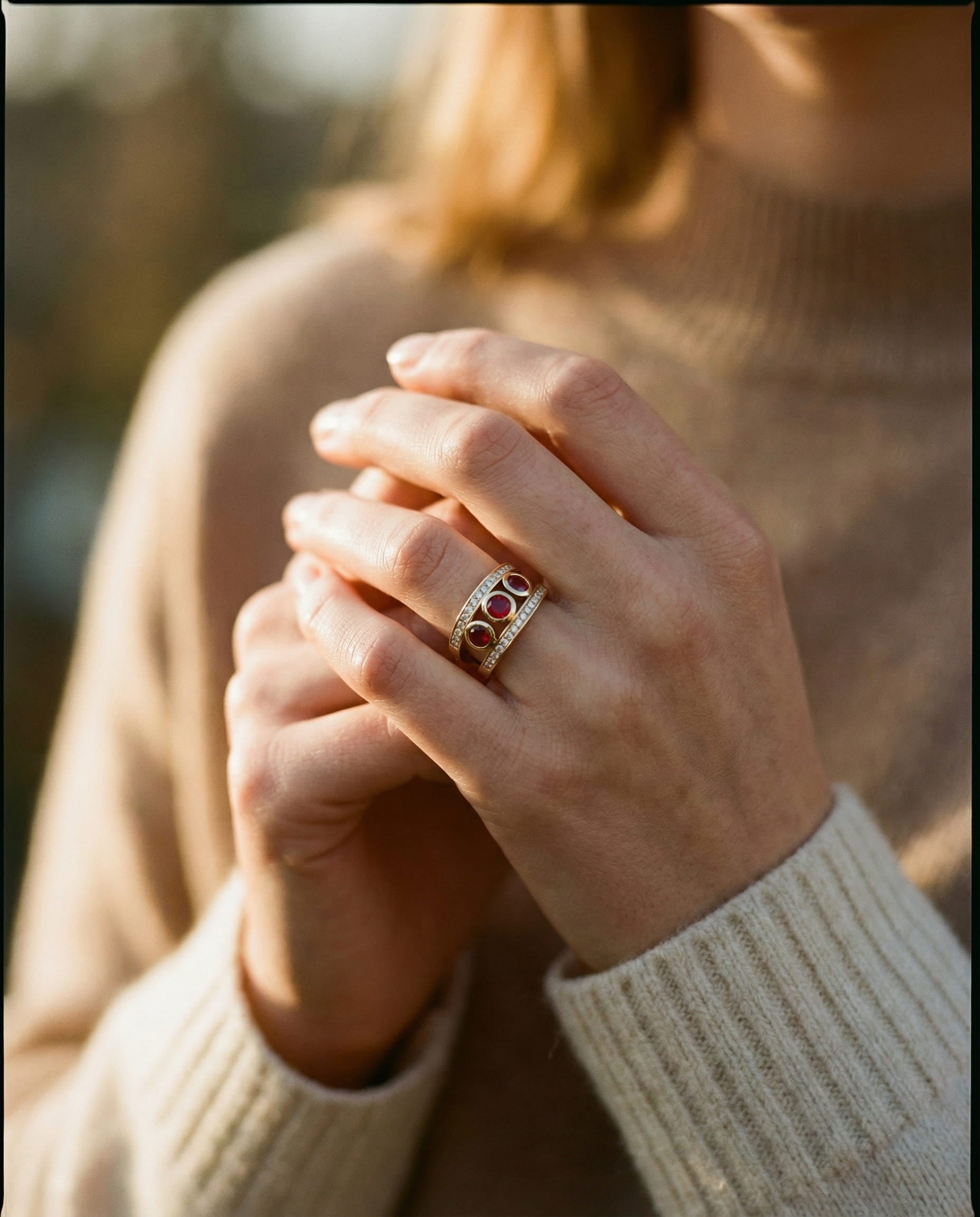 Vintage Gold Red Cubic Zirconia Ring