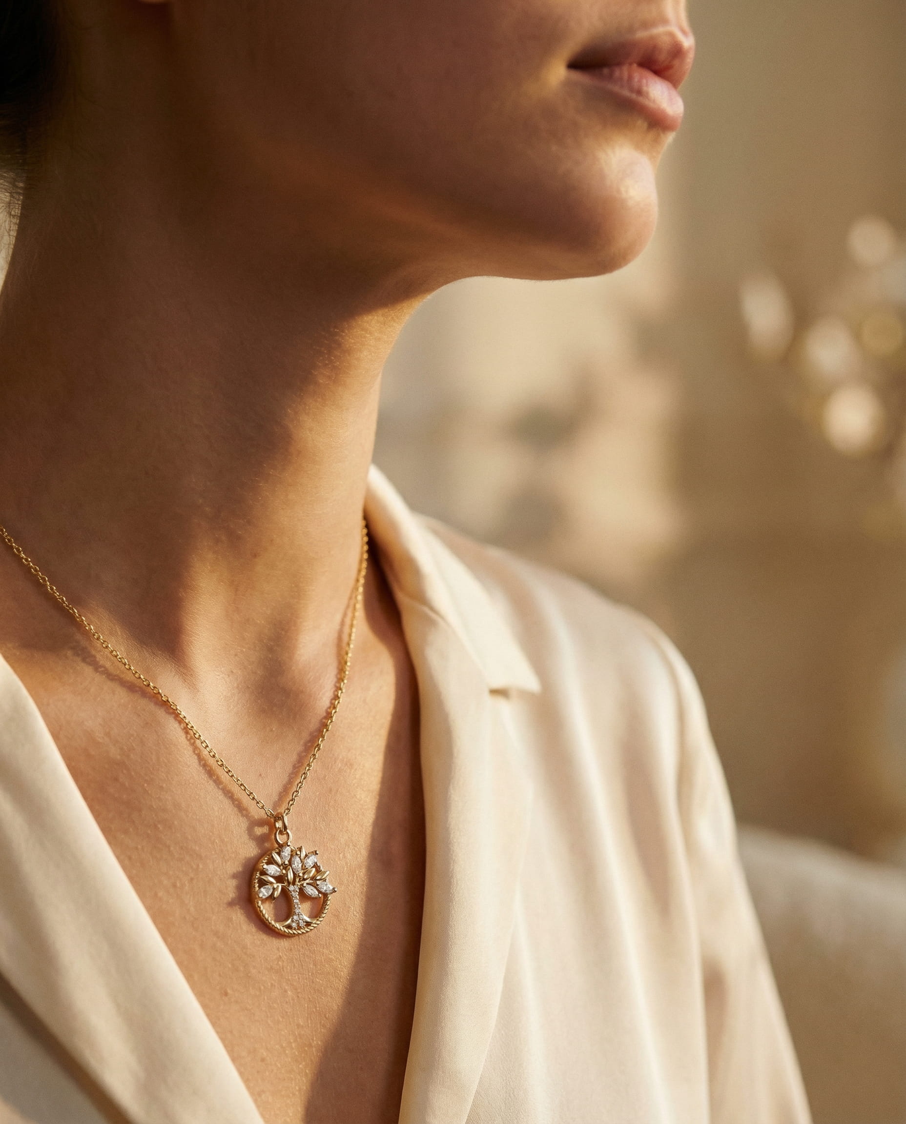 Gold Cubic Zirconia Tree of Life Necklace