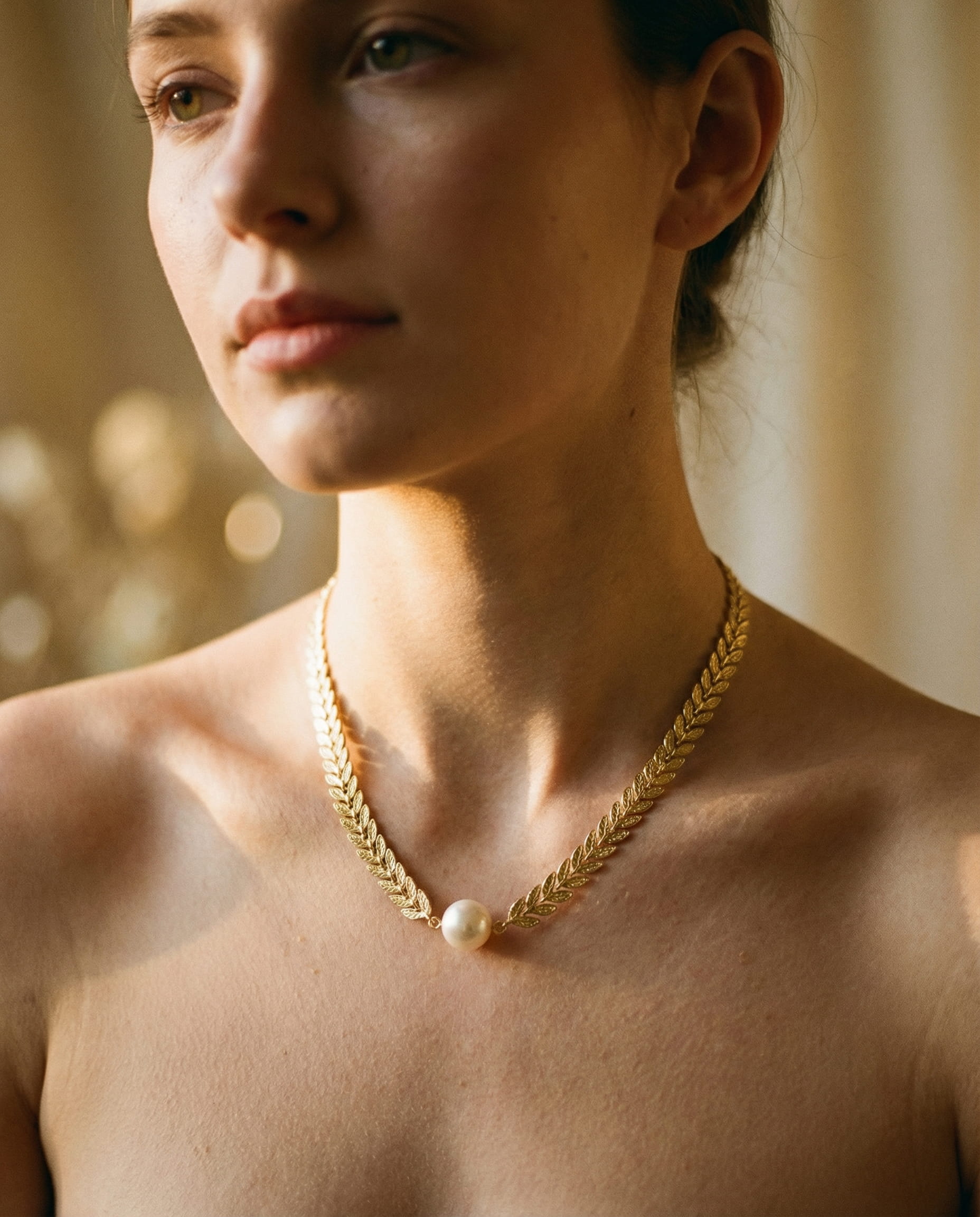 Greek Gold Pearl Necklace