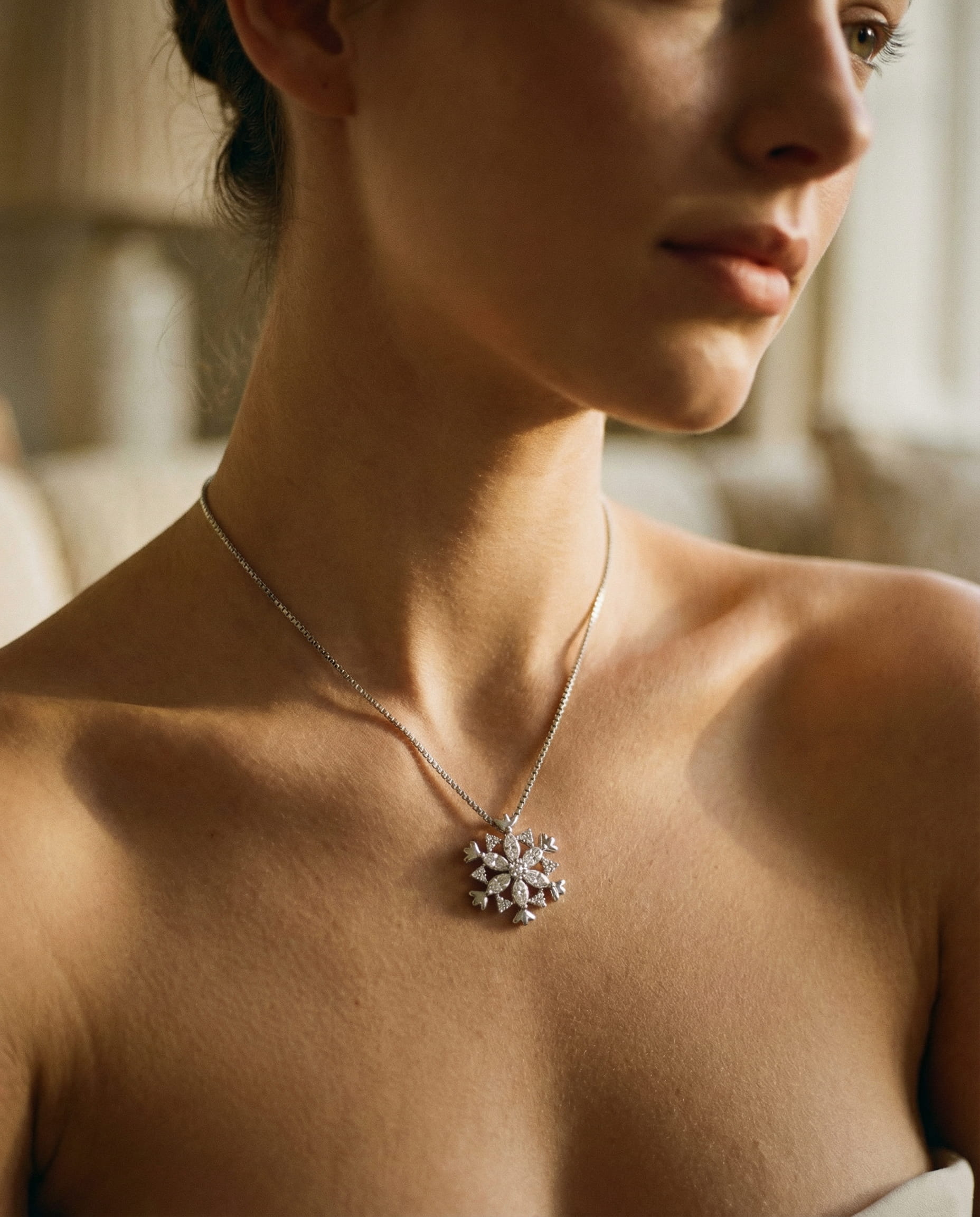 Gold and Silver Sparkling Snowflake Crystal Necklace