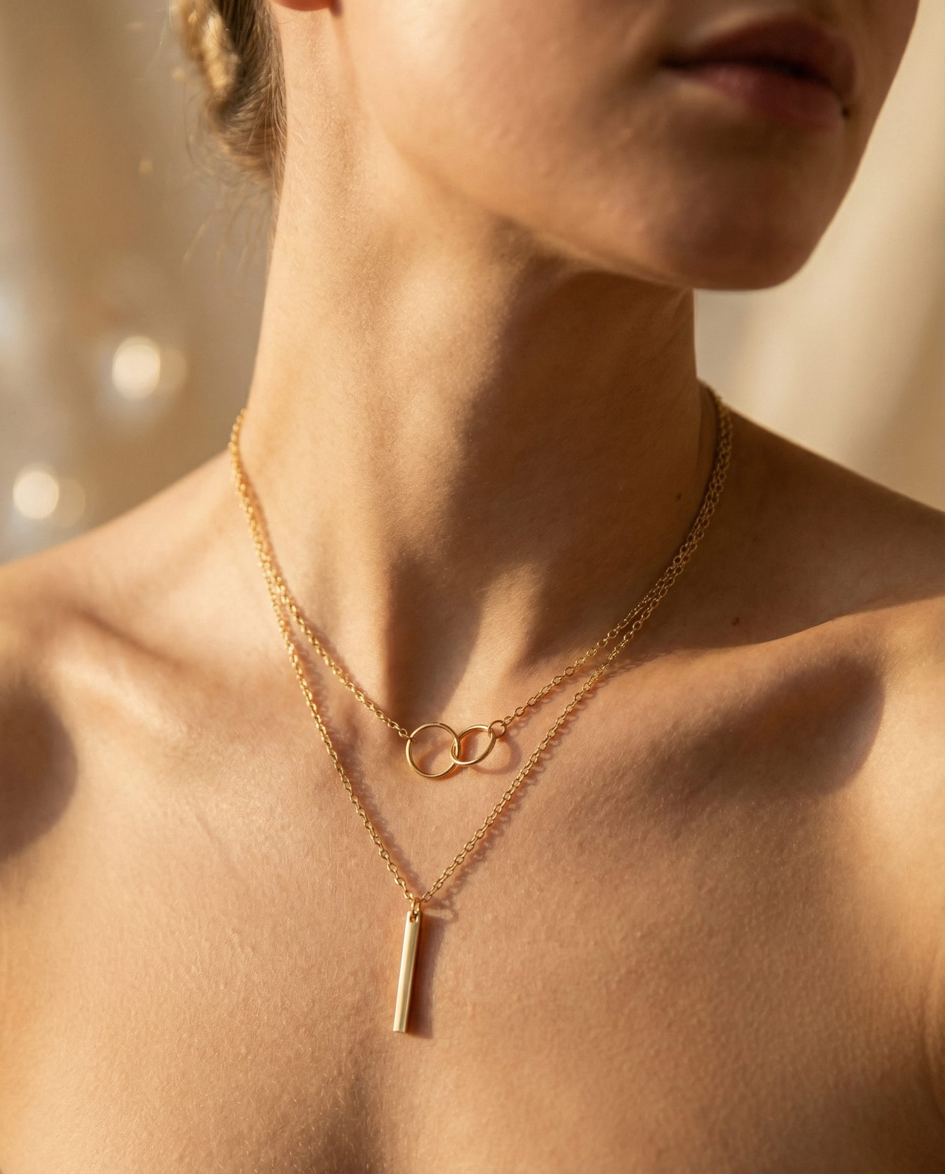 Vintage Gold Double Circle Pendant Necklace