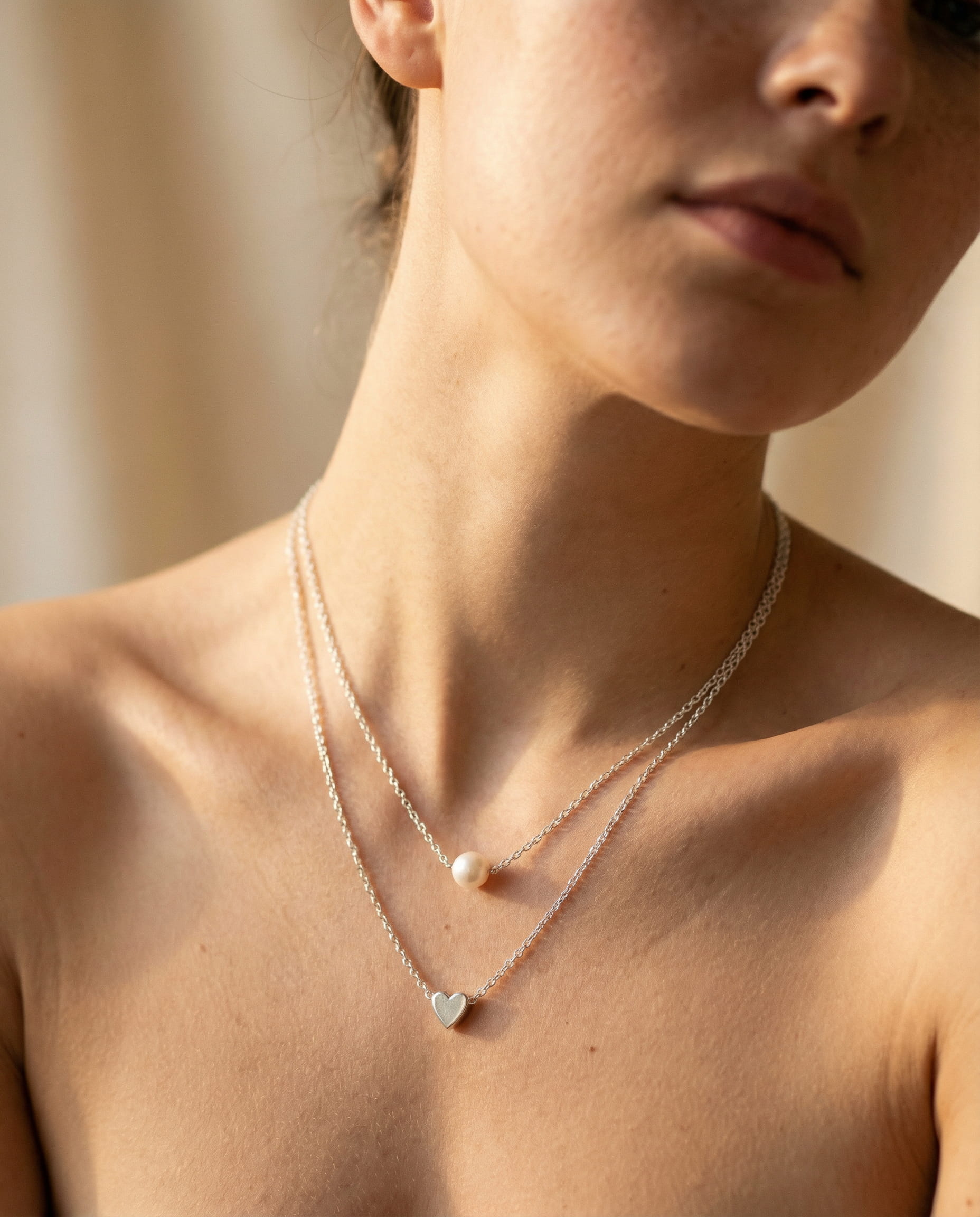 Silver Heart and Pearl Necklace