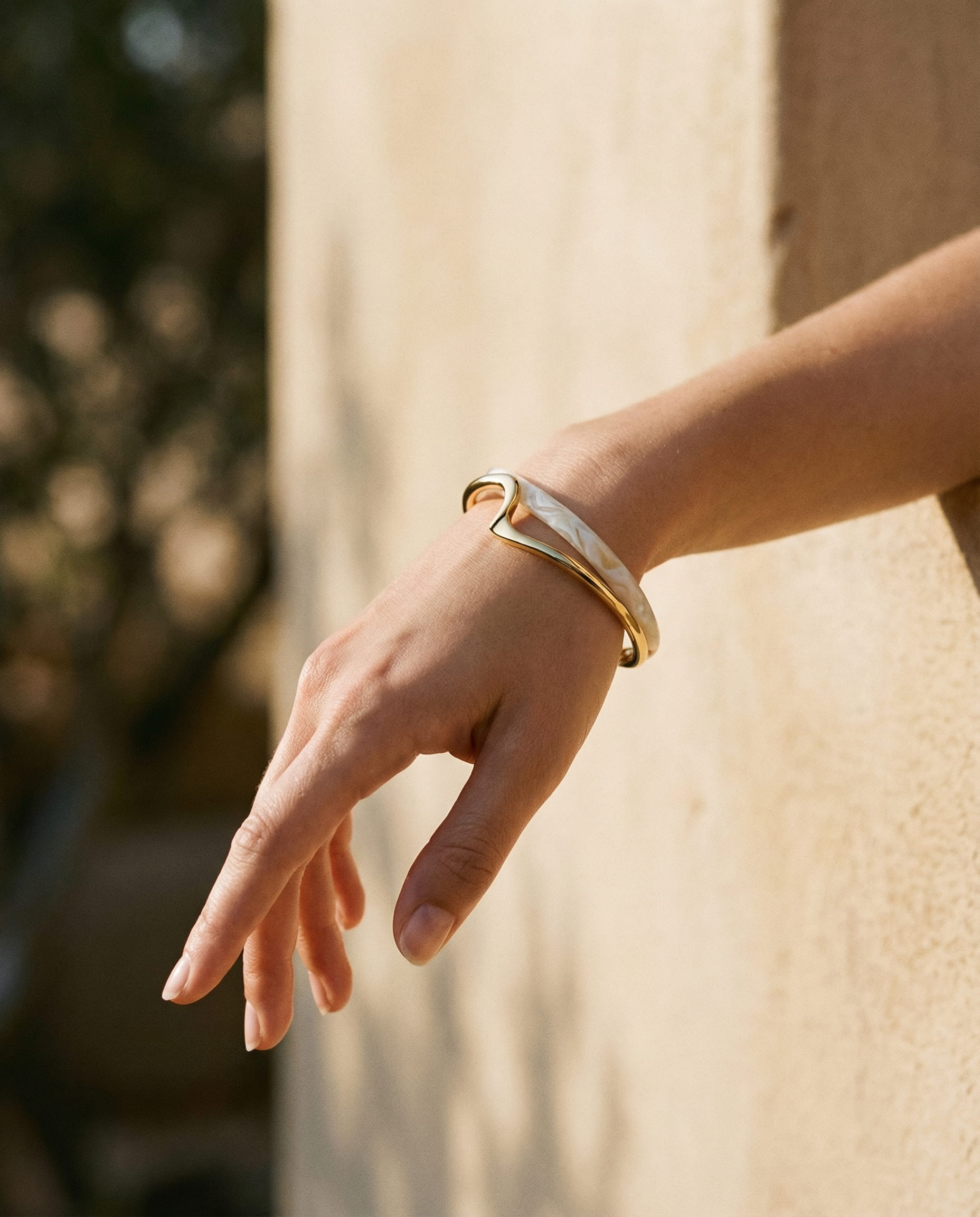 Elegant Open White Enamel and Gold Bracelet