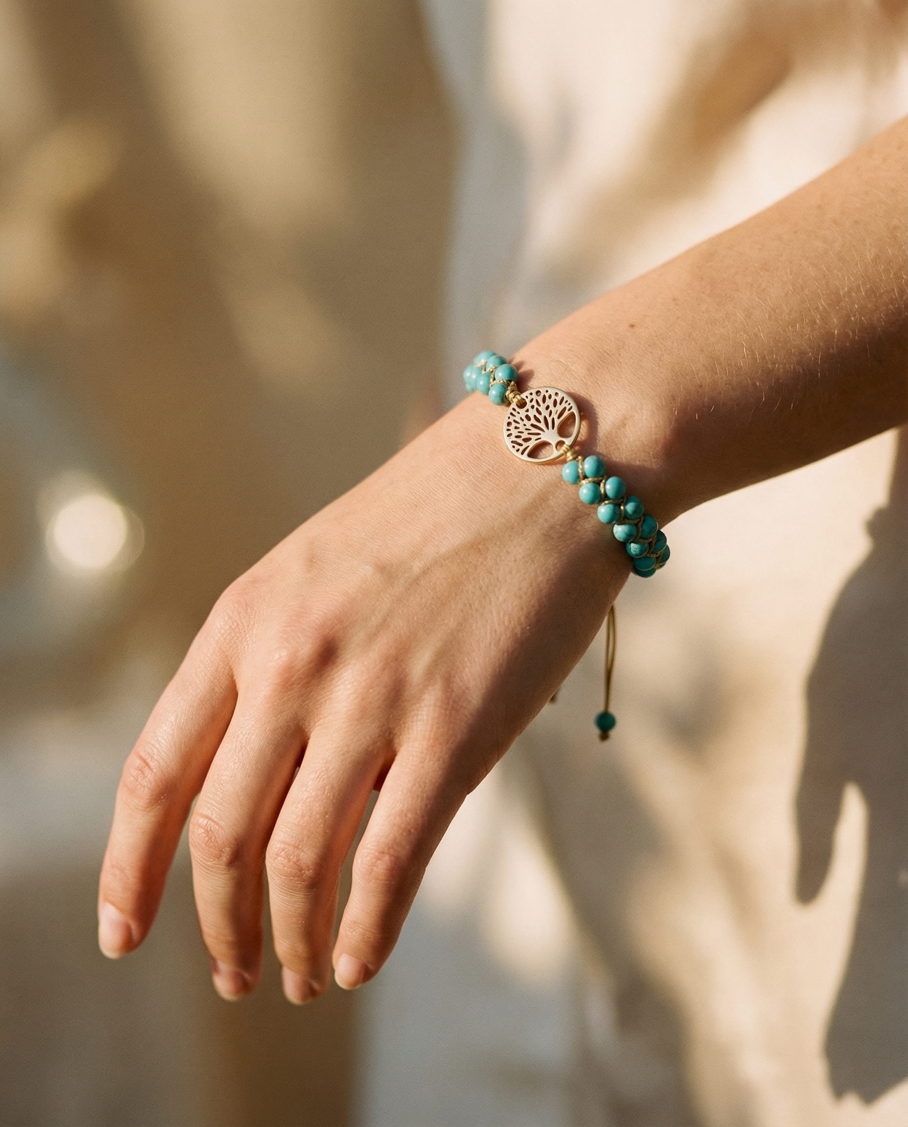 Handcrafted Turquoise Stone Tree of Life Bracelet