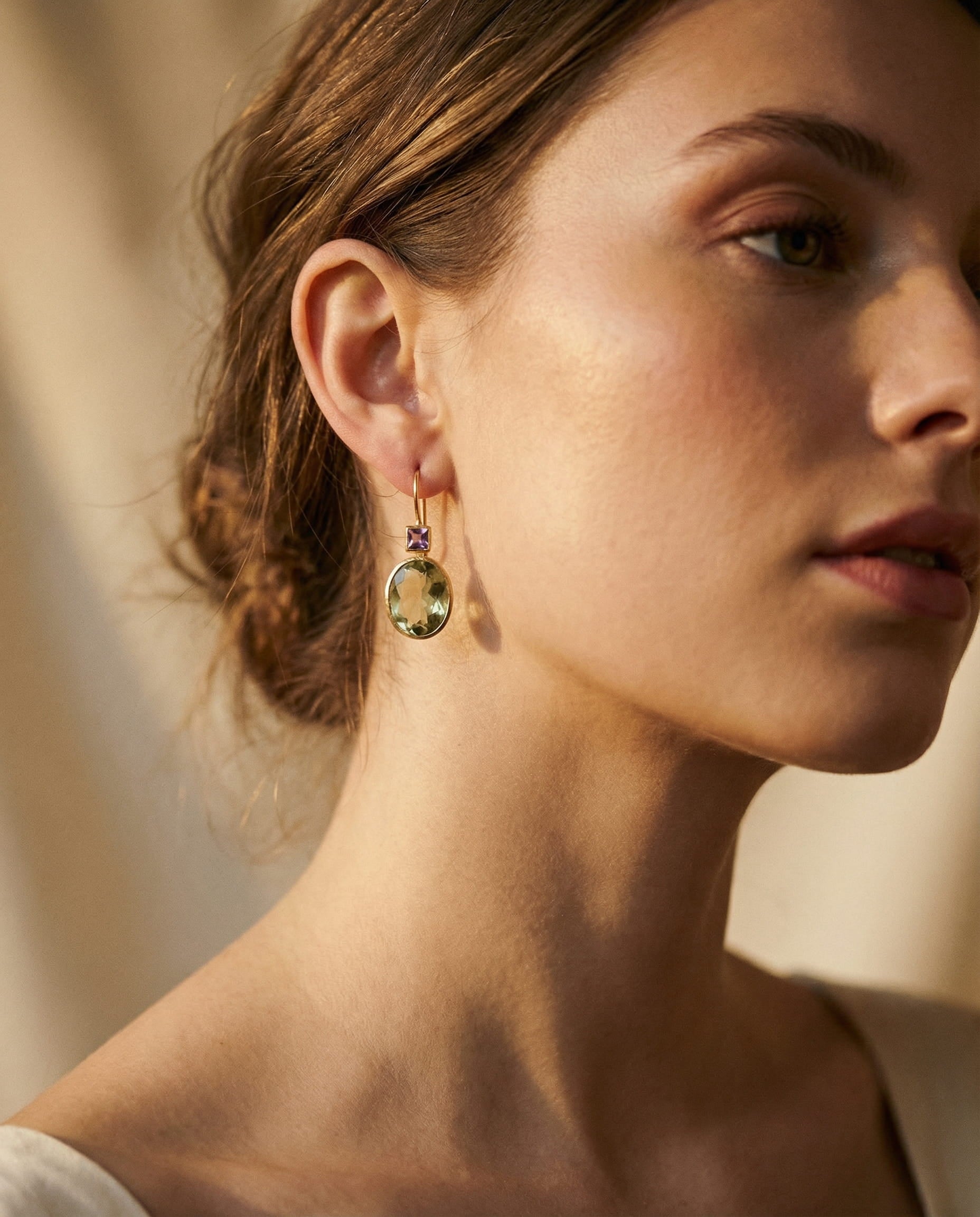 Gold Green Crystal Earrings