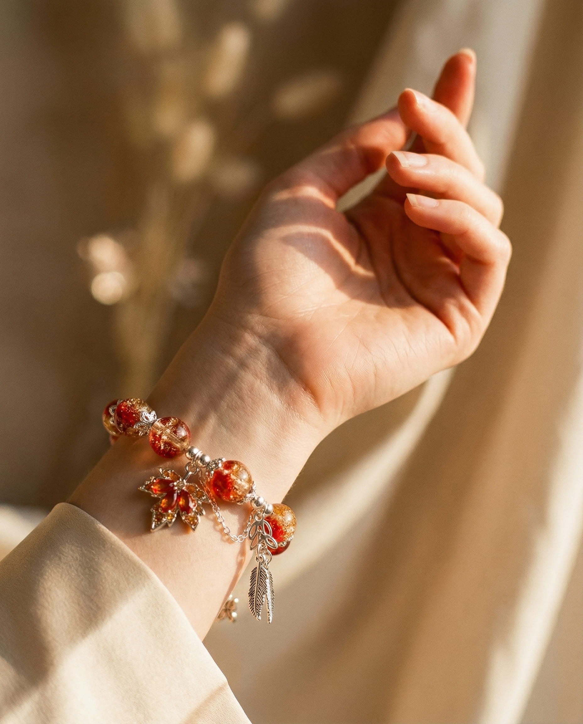 Silver Autumn Leaf and Butterfly Bracelet