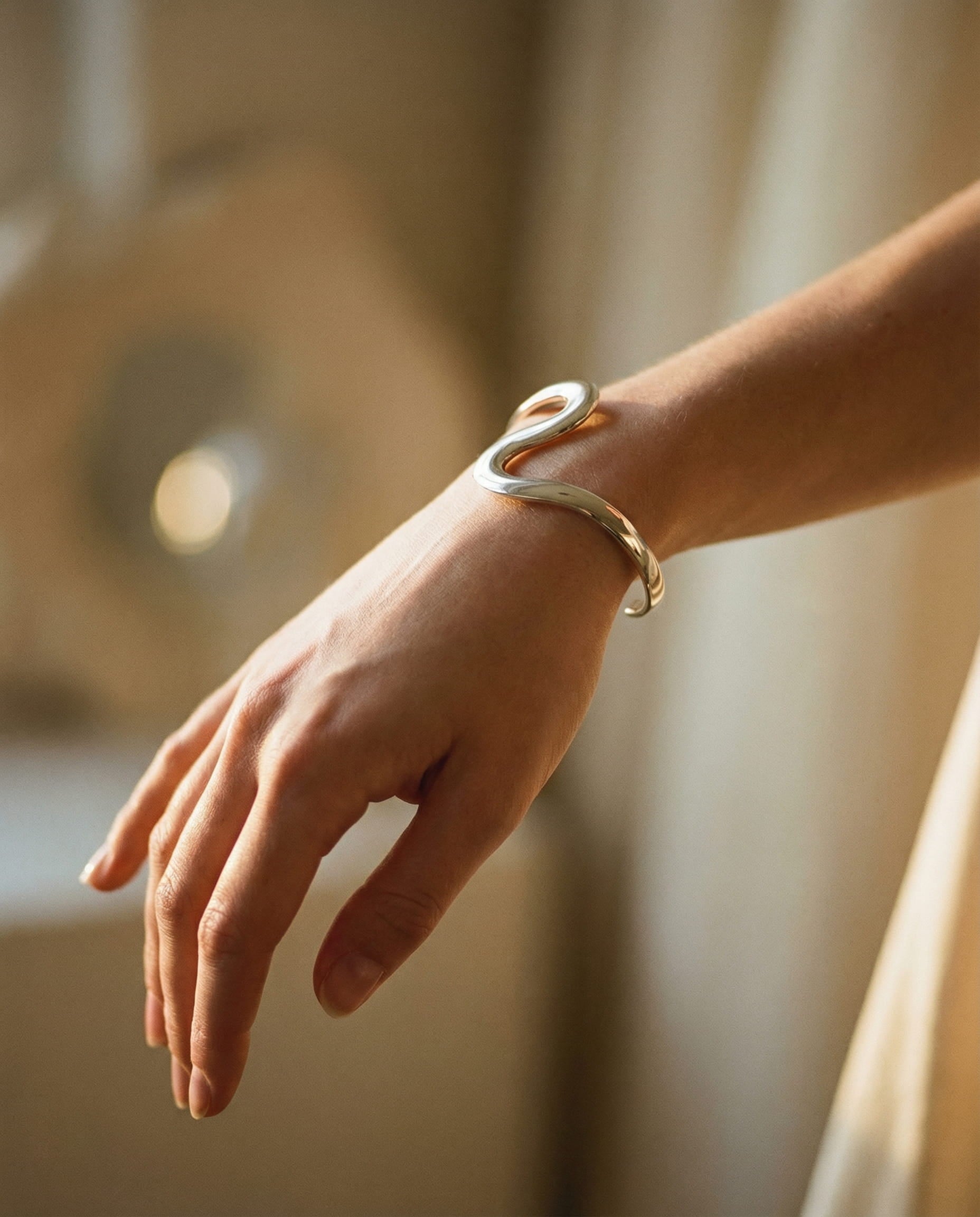 Vintage Silver Twisted Wave Open Bracelet