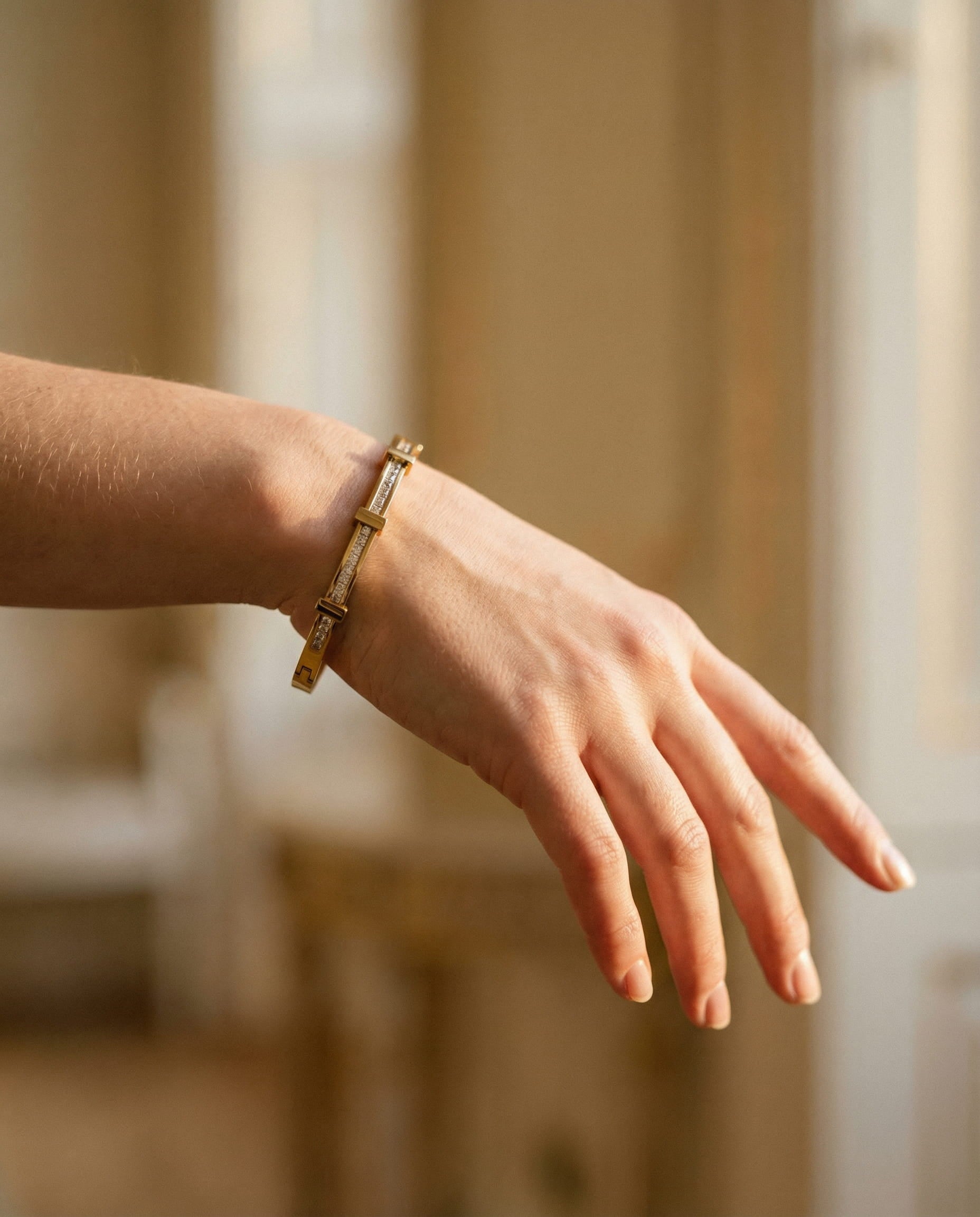 Simple Two-Layer Geometric Open Zircon Bracelet