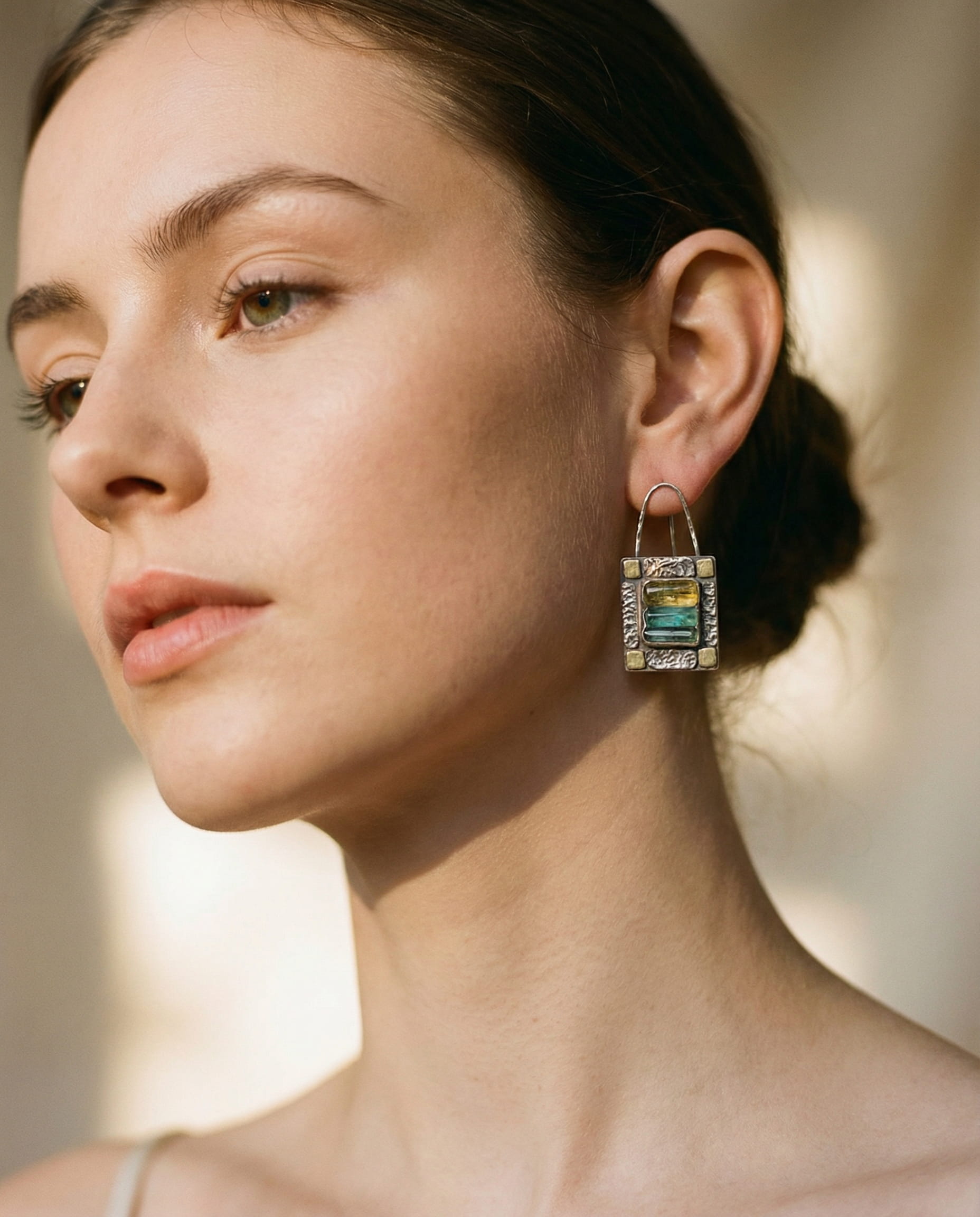 "Antique" Blue and Green Crystal Earrings