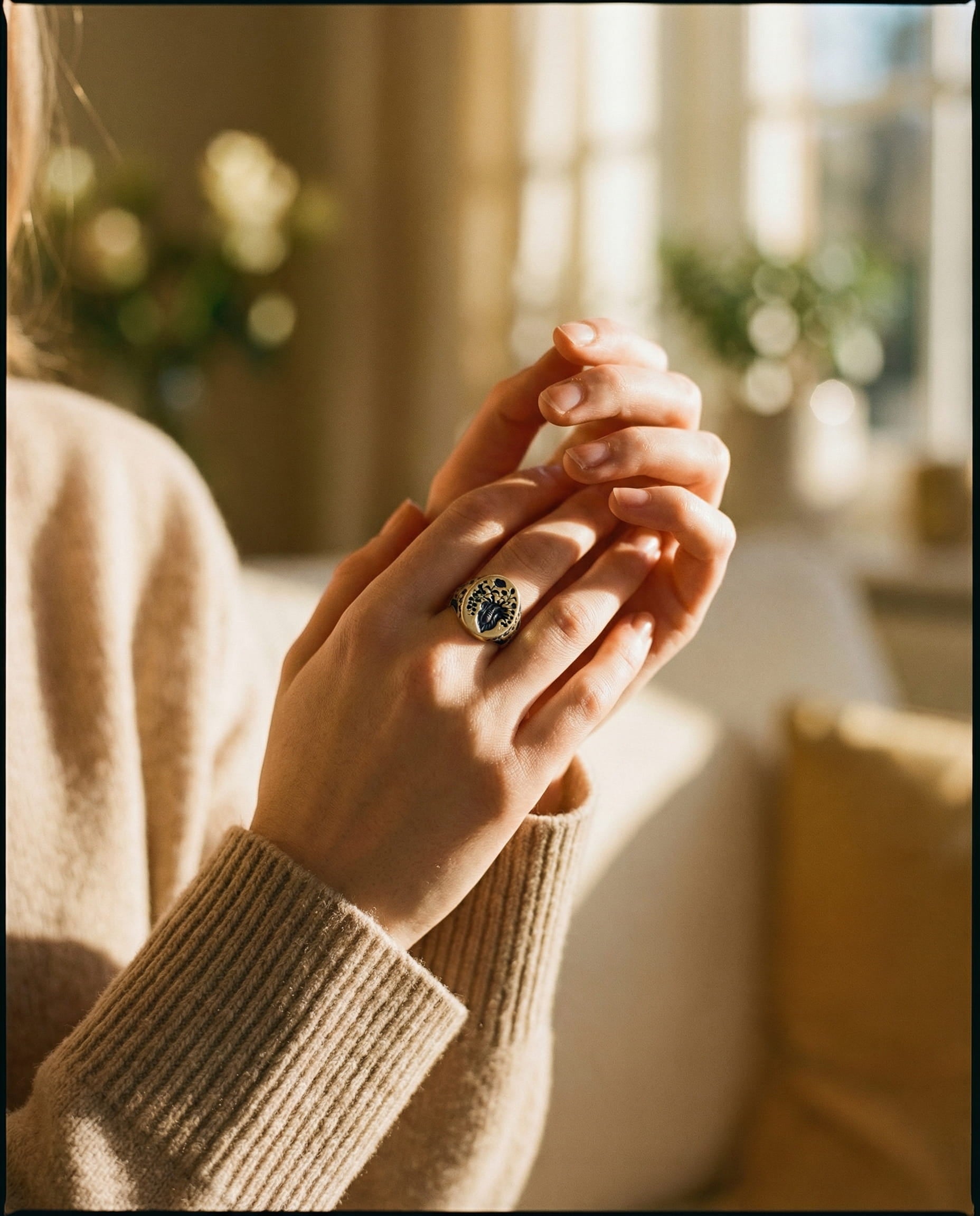 Vintage Gold Blue Flower Ring