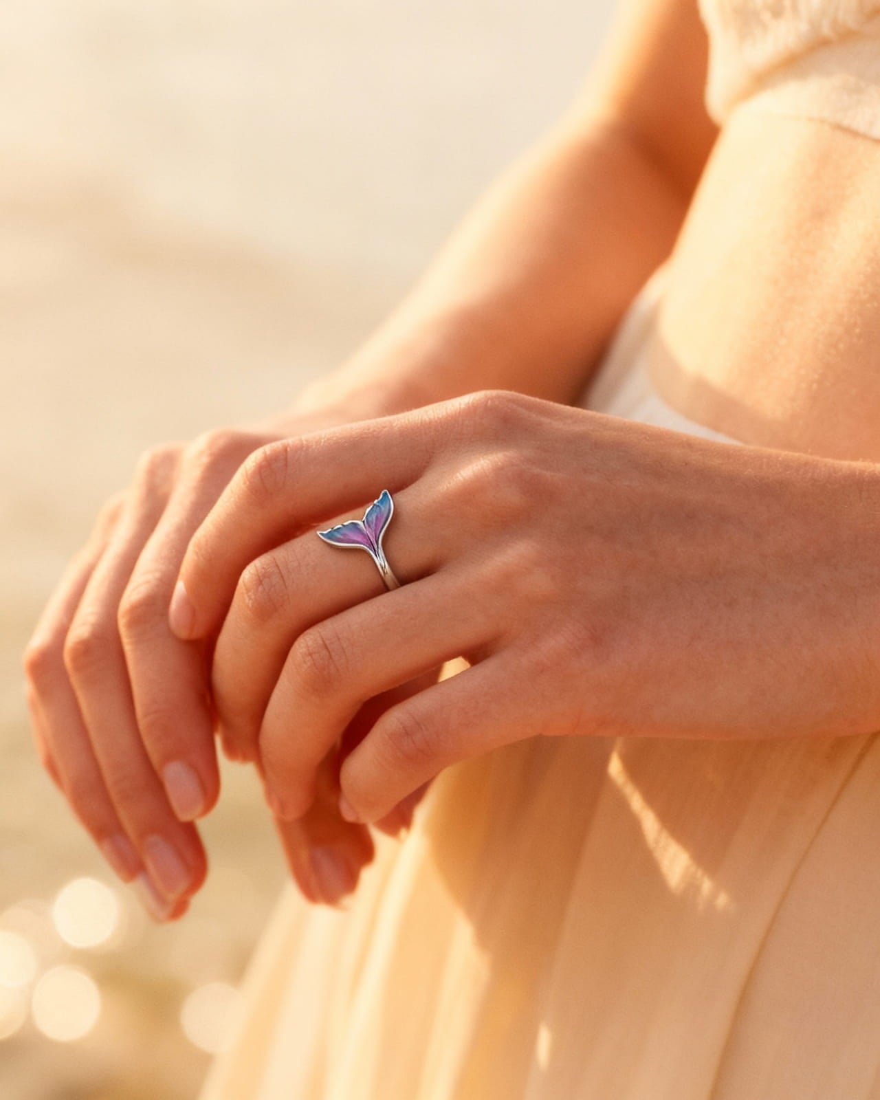 Adjustable Colourful Dolphin Tail Ring