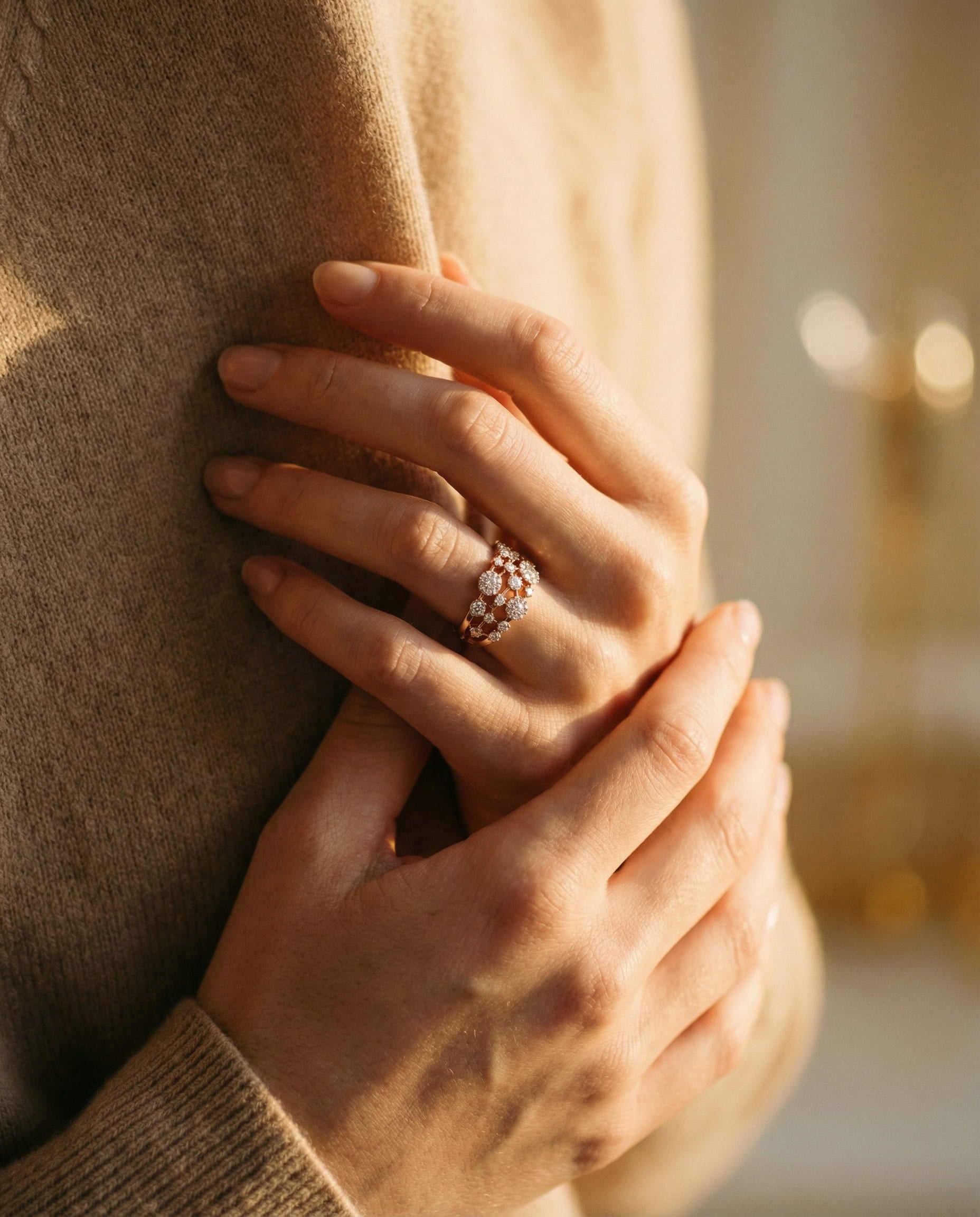 Vintage Rose Gold Sparkling Inlaid Stone Ring
