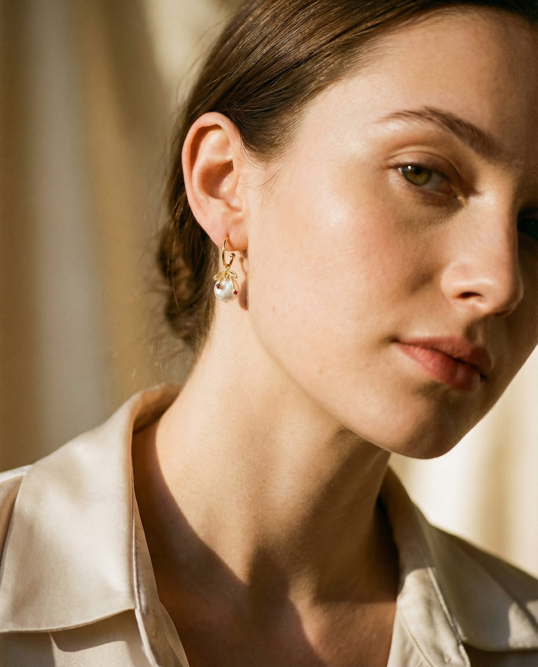 Vintage Gold Cherry Pearl Earrings