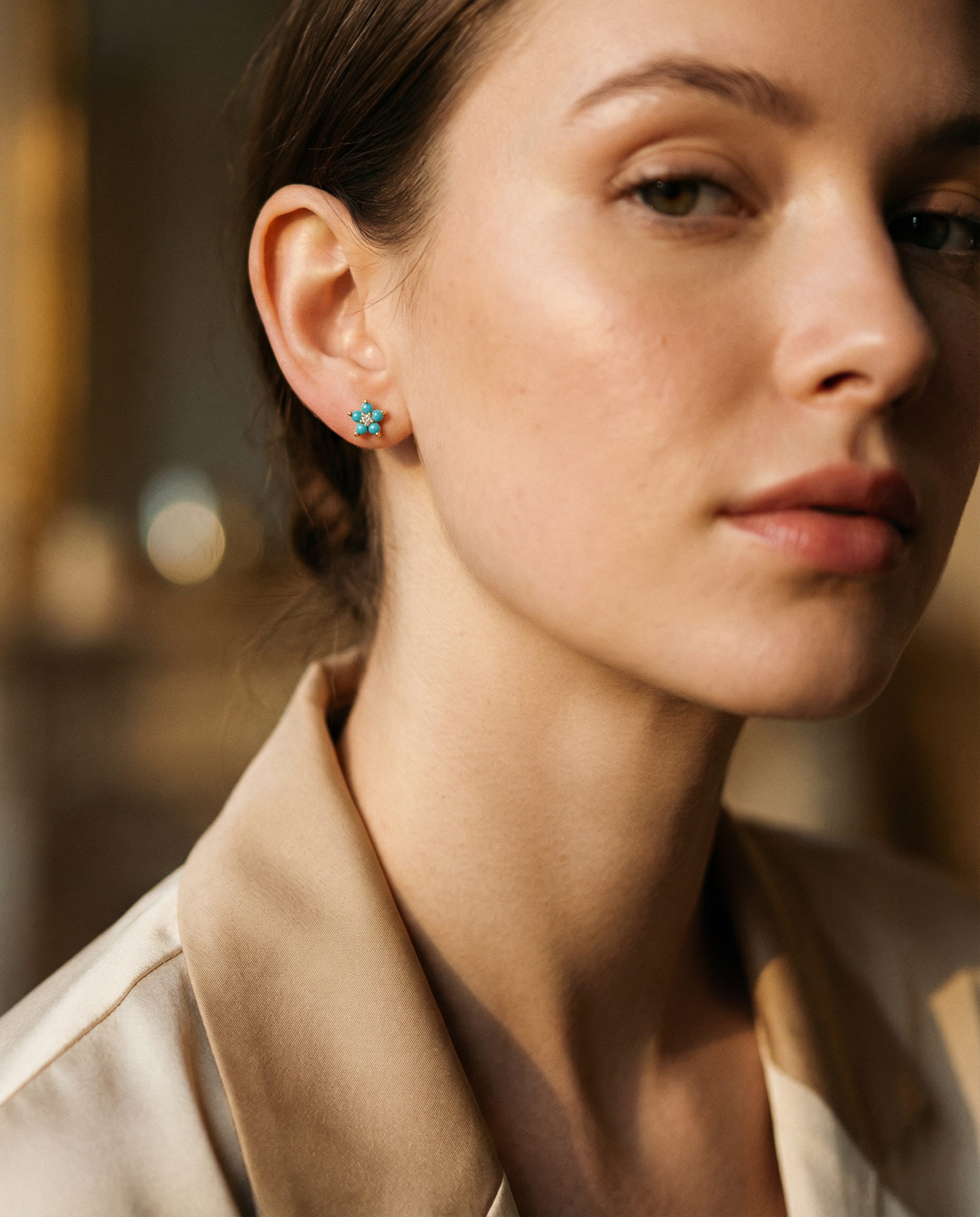Stud Earrings with Delicate Flower