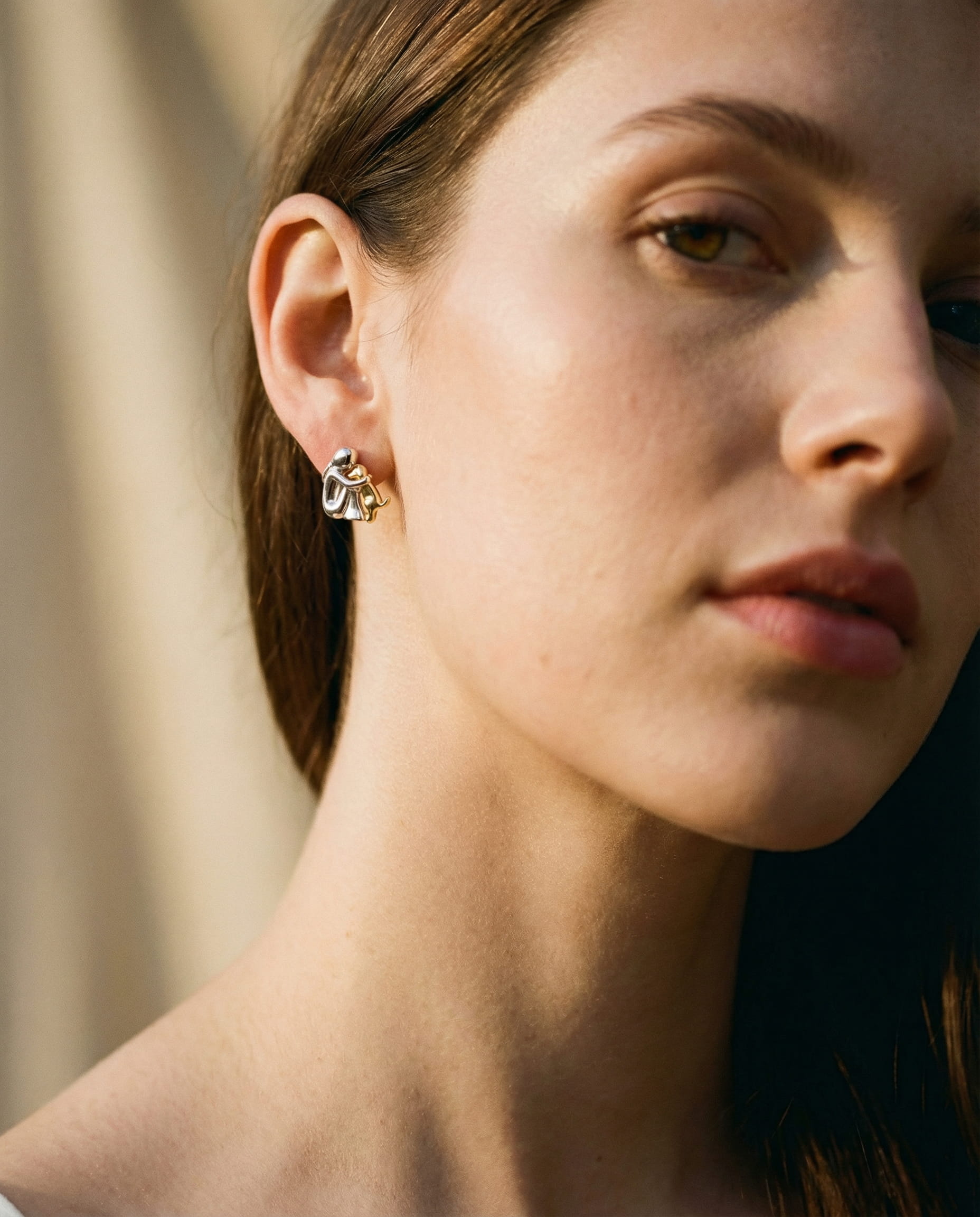 Two-Tone Hug Earrings, Silver and Gold